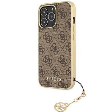 Guess Handyhülle Guess 4G Charms Apple iPhone 14 Pro Hard Case Cover Schutzhülle Kette Anhänger Braun / Gold