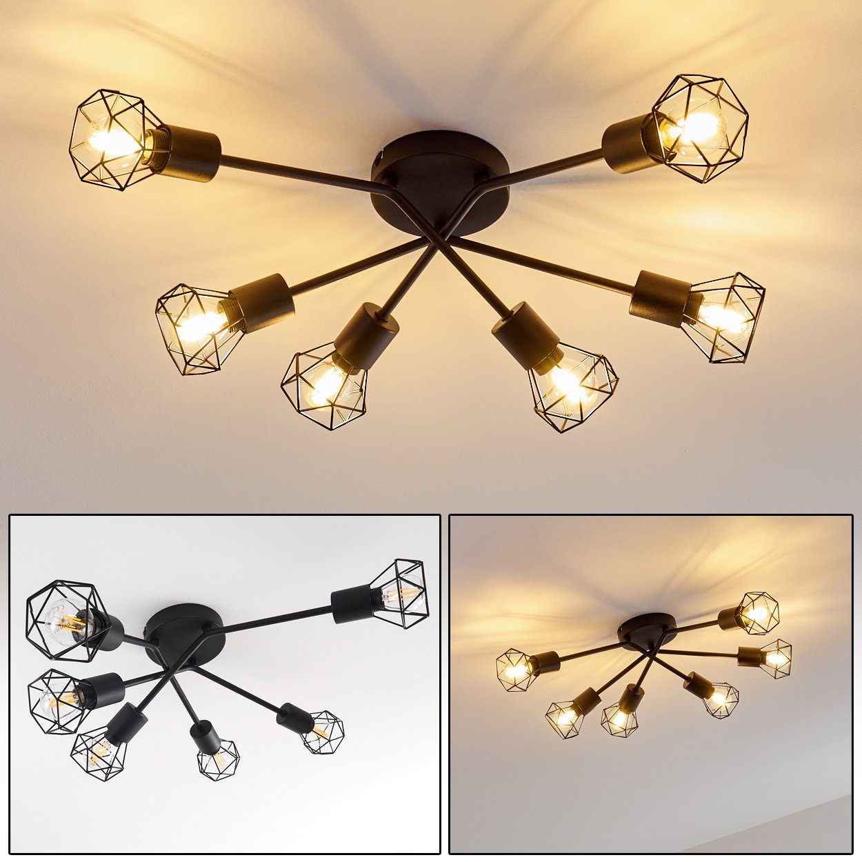 hofstein Deckenleuchte »Borio« Deckenlampe aus Metall in Schwarz, ohne Leuchtmittel, E14, Spot in Gitter-Optik und Lichteffekt an der Decke
