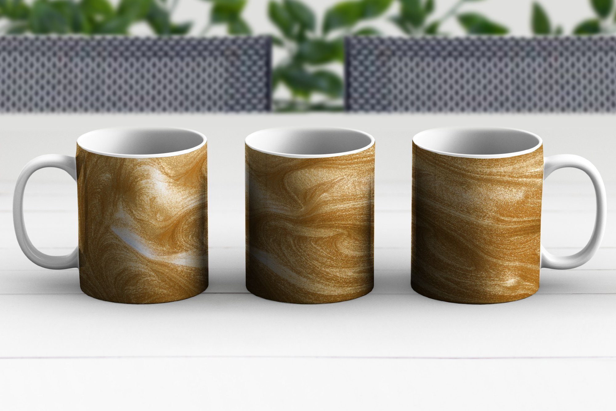 Geschenk Teetasse, Glitzern, Teetasse, Tasse Kaffeetassen, Hintergrund Ein goldener MuchoWow mit Becher, Keramik,