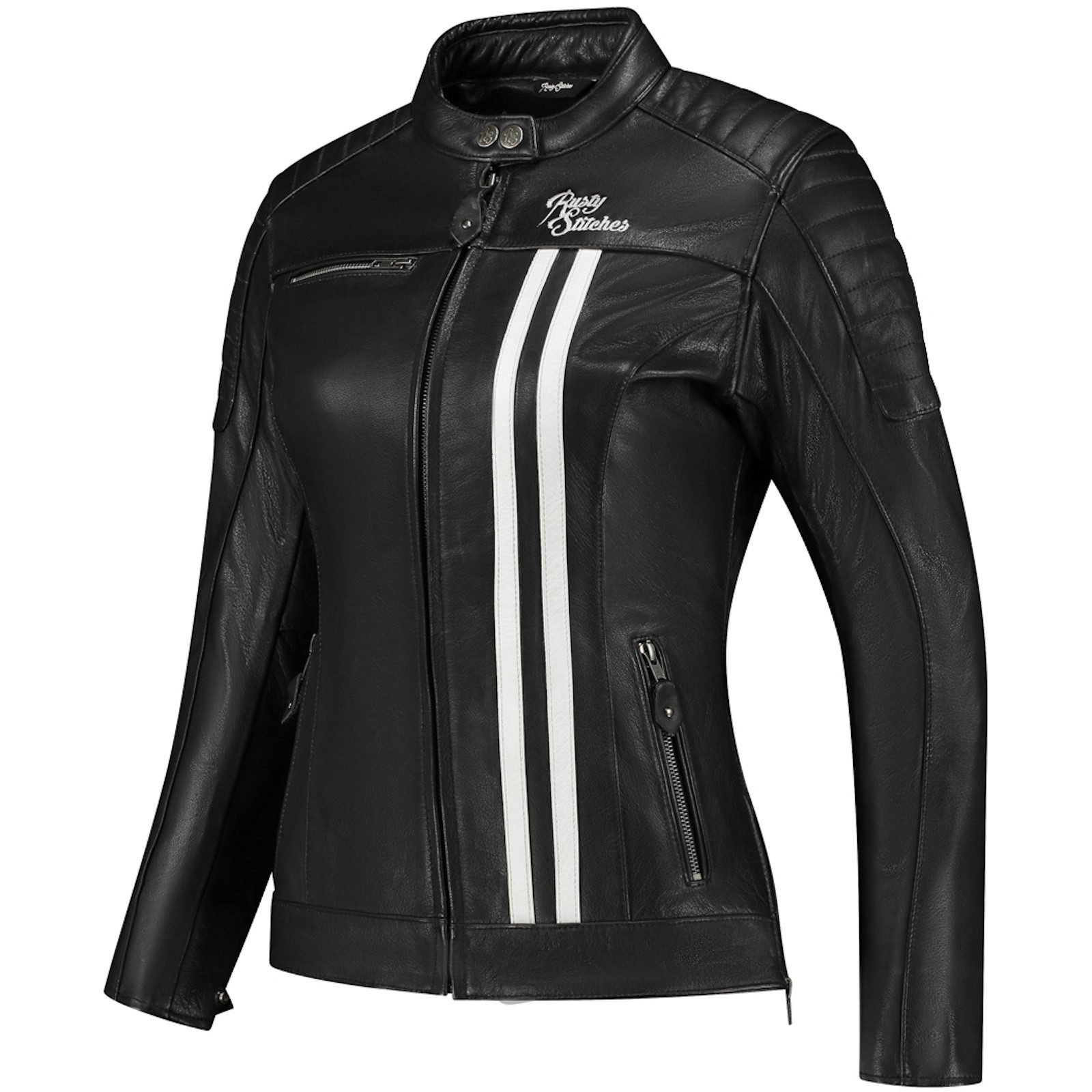Motorradjacke Rusty Stitches Alice Lederjacke Schwarz / Weiss Damen 36