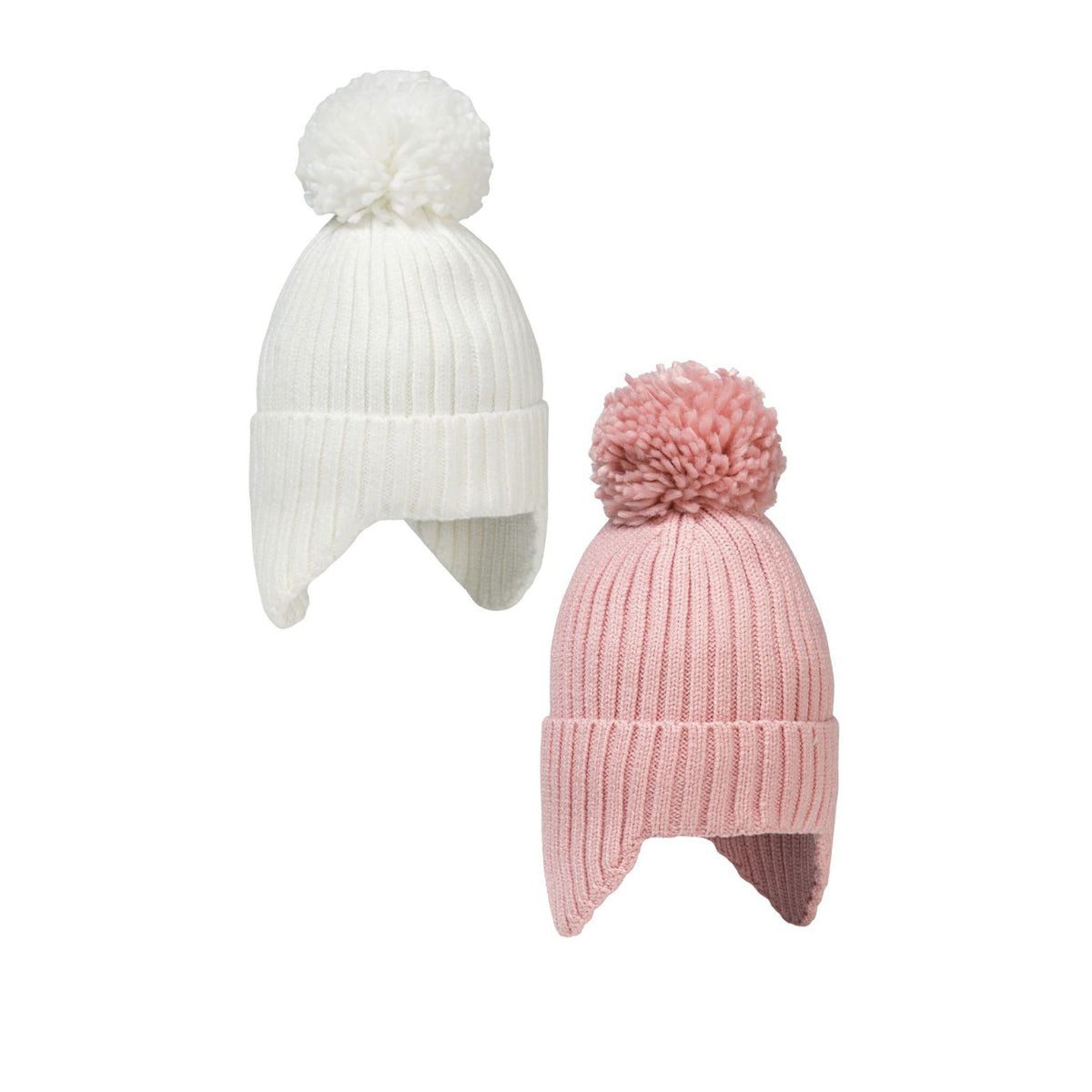 MINOTI Ohrenmütze für Babys im 2er-Pack aus Rippstrick mit Bommel (Packung, 2-St)