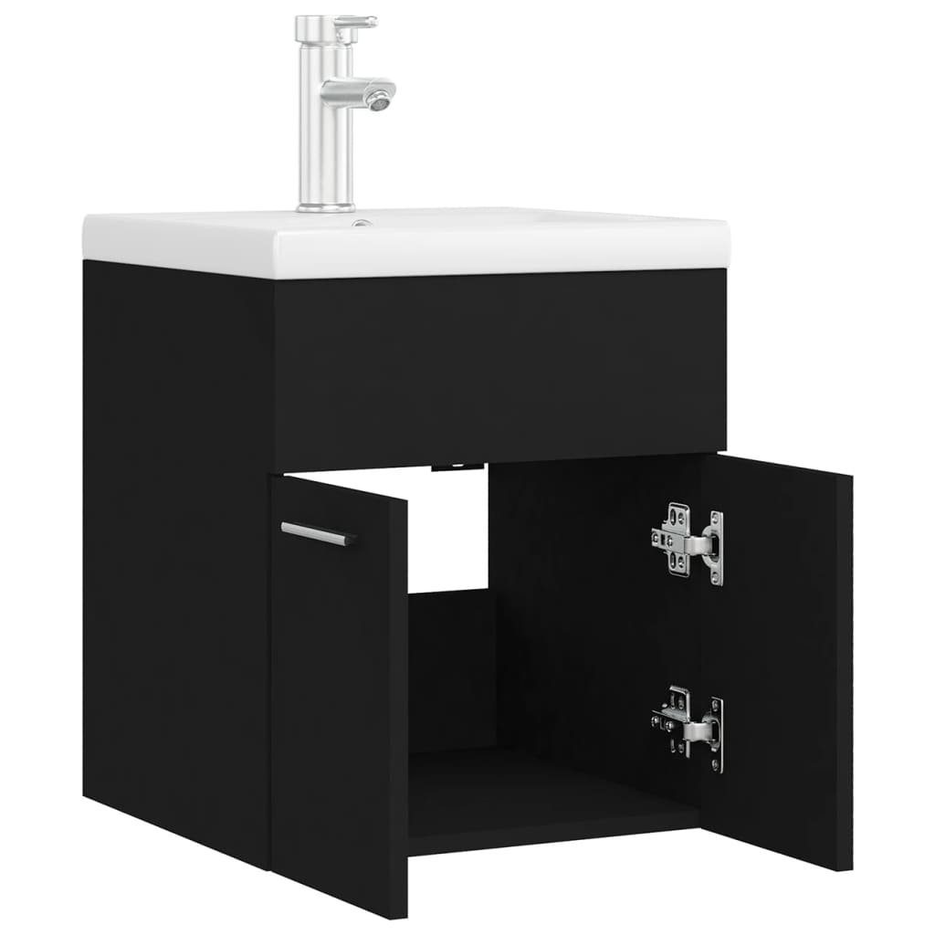 (1-St) Holzwerkstoff Badezimmerspiegelschrank vidaXL Einbaubecken Waschbeckenunterschrank mit Schwarz