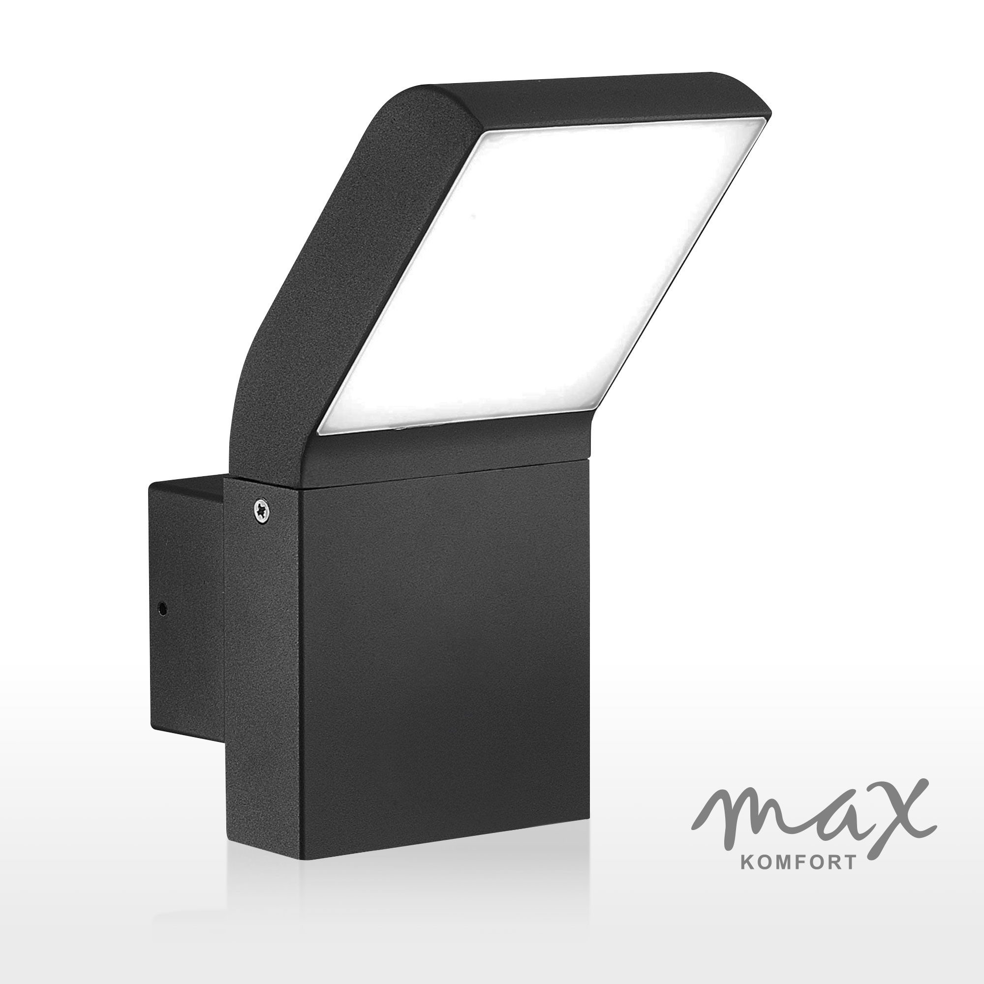 Maxkomfort LED Außen-Wandleuchte mit/ohne Bewegungsmelder, 10W Warmweiß 3000K, IP54 Wetterfest, ohne Bewegungsmelder, LED fest integriert, Warmweiß, 3000K, Wandleuchte für Fassade, Terrasse & Hauseingang, Aluminium