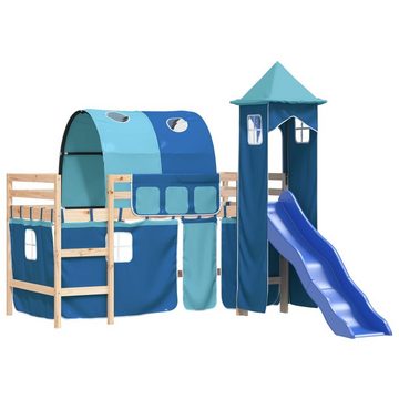 vidaXL Bett Kinderhochbett mit Turm Blau 80x200 cm Massivholz Kiefer