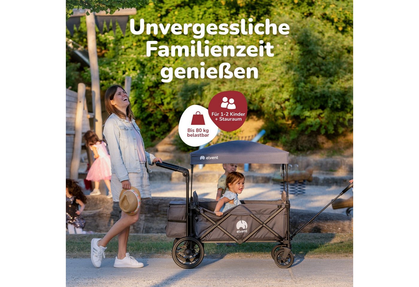 Thumbnail - elvent Bollerwagen SmartCruiser Premium, Kompakt faltbar, Für 1-2 Kinder, Ideal für Familienausflüge