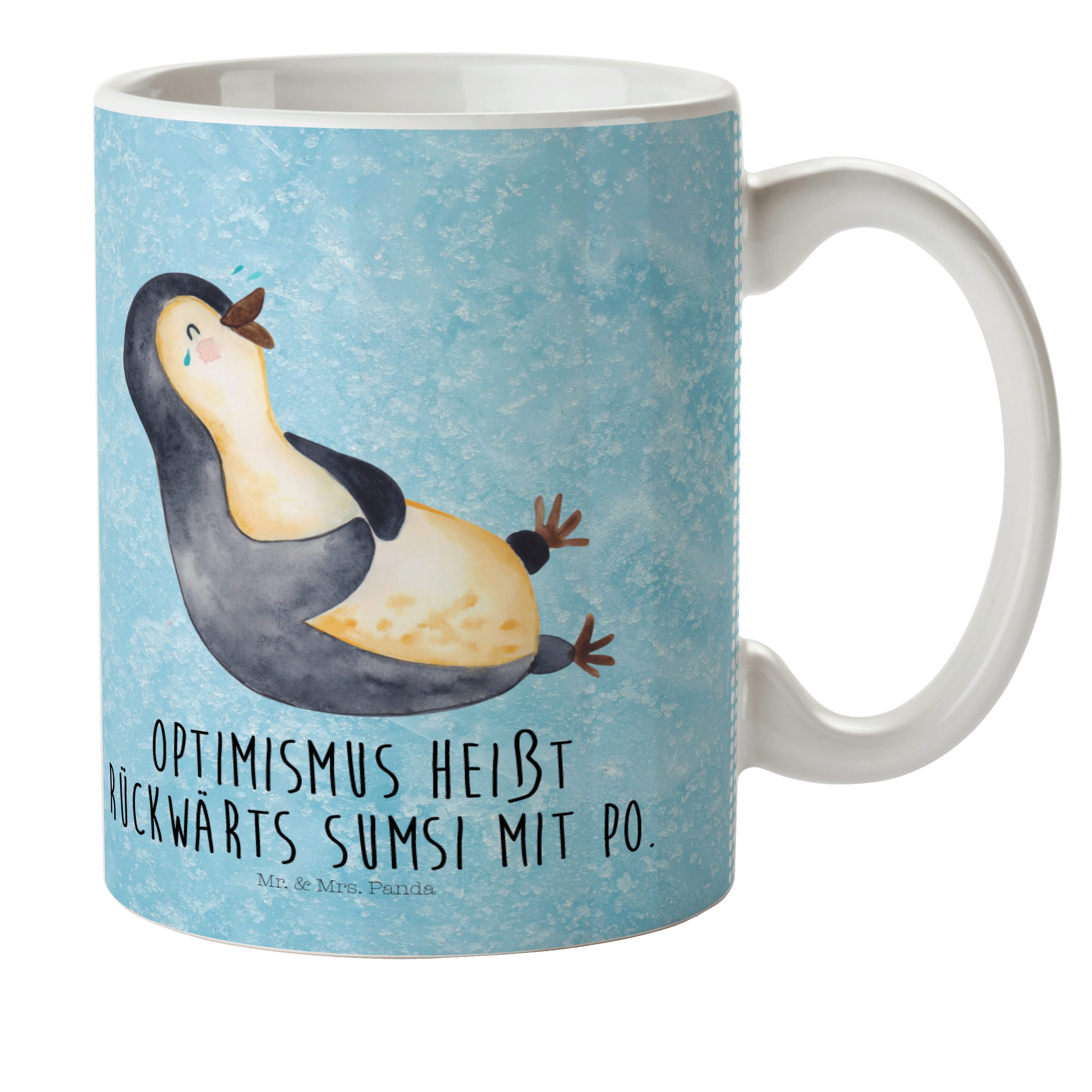 Mr. & Mrs. Pinguin lachend - Geschenk, Kinderbecher Eisblau - Optimismus, Fröhli, Kunststoff Panda Kaffeetasse