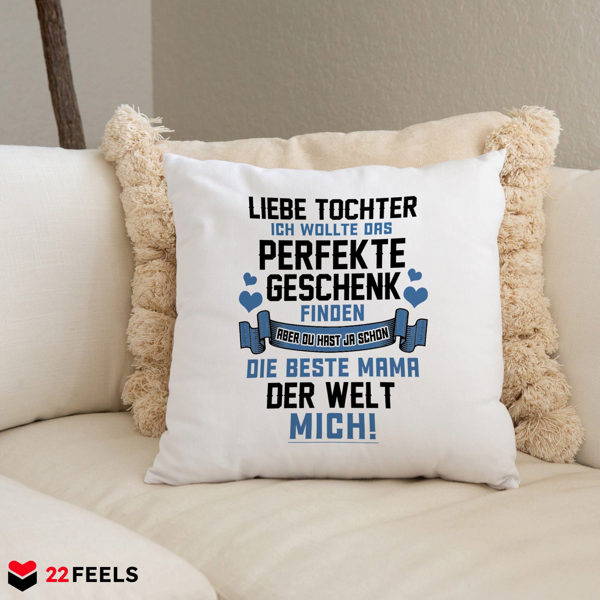 22Feels Dekokissen Tochter Geschenk v. Mama 18. Geburtstag Weihnachten Abitur Mädchen, Deko mit Persönlichkeit