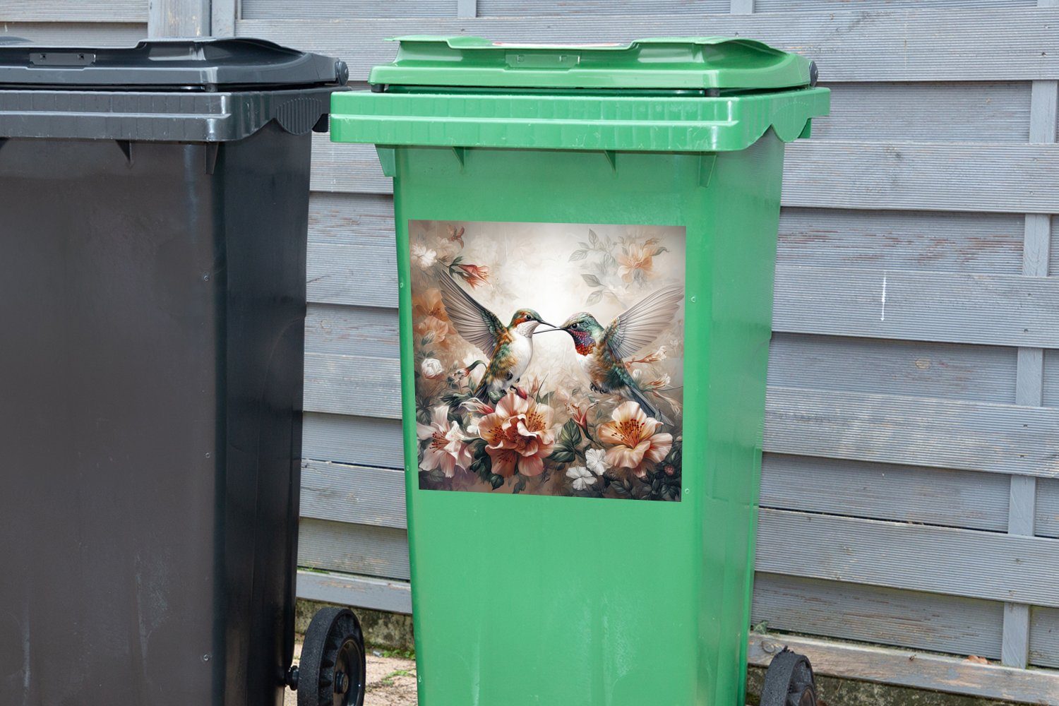 - Vögel Container, Natur Abfalbehälter - Blumen St), Mülltonne, Wandsticker Kolibri (1 Mülleimer-aufkleber, - MuchoWow Sticker,