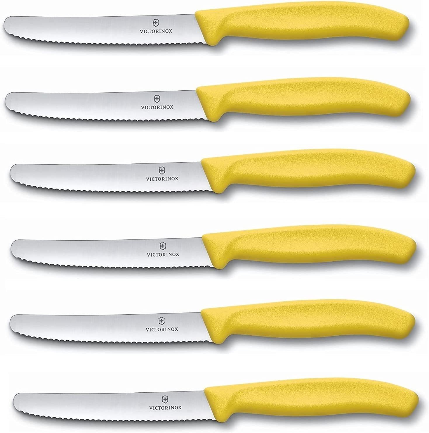 Victorinox Tafelmesser 6 Stück Tafelmesser,Tomatenmesser Swiss Classic mit Wellenschliff,Gelb