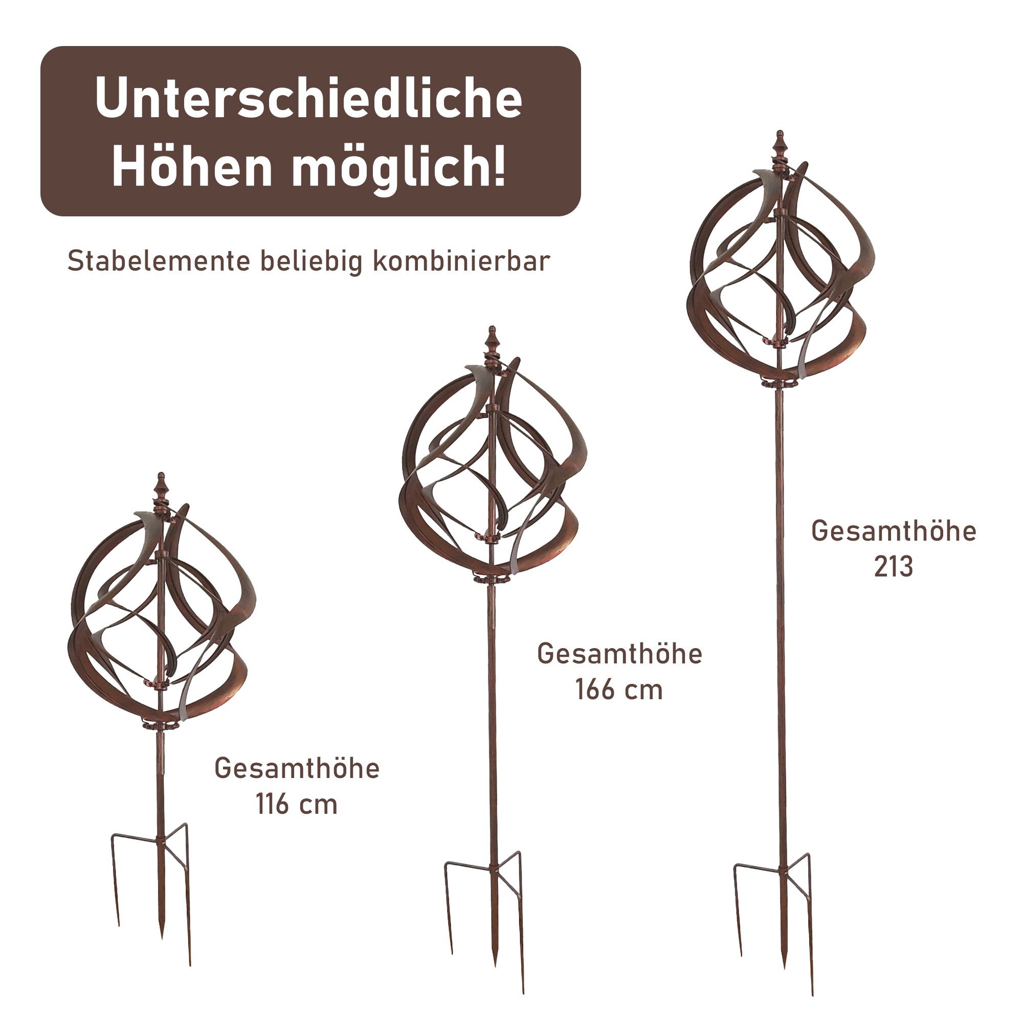 Lemodo Windspiel Windrad "Spiral", 213 cm hoch, richtet sich nach den Wind aus