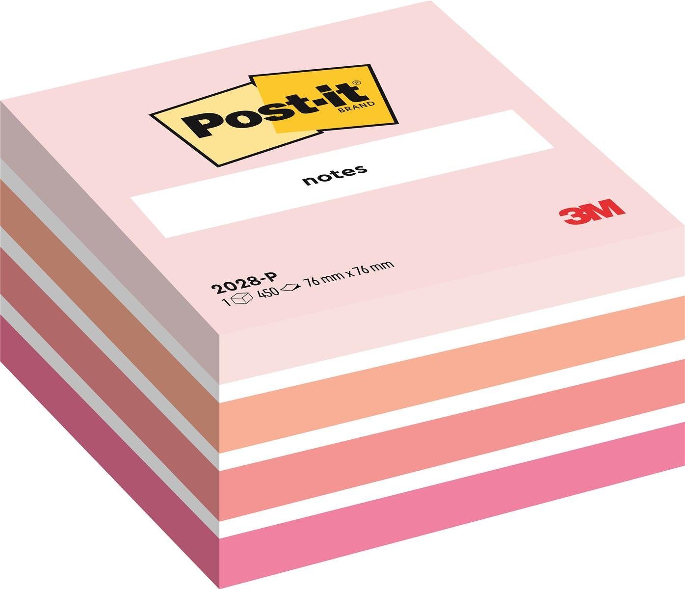 Post-it® Haftnotizblock Post-it Haftnotiz-Würfel, 76 x 76 mm, Pastell-Pinktöne