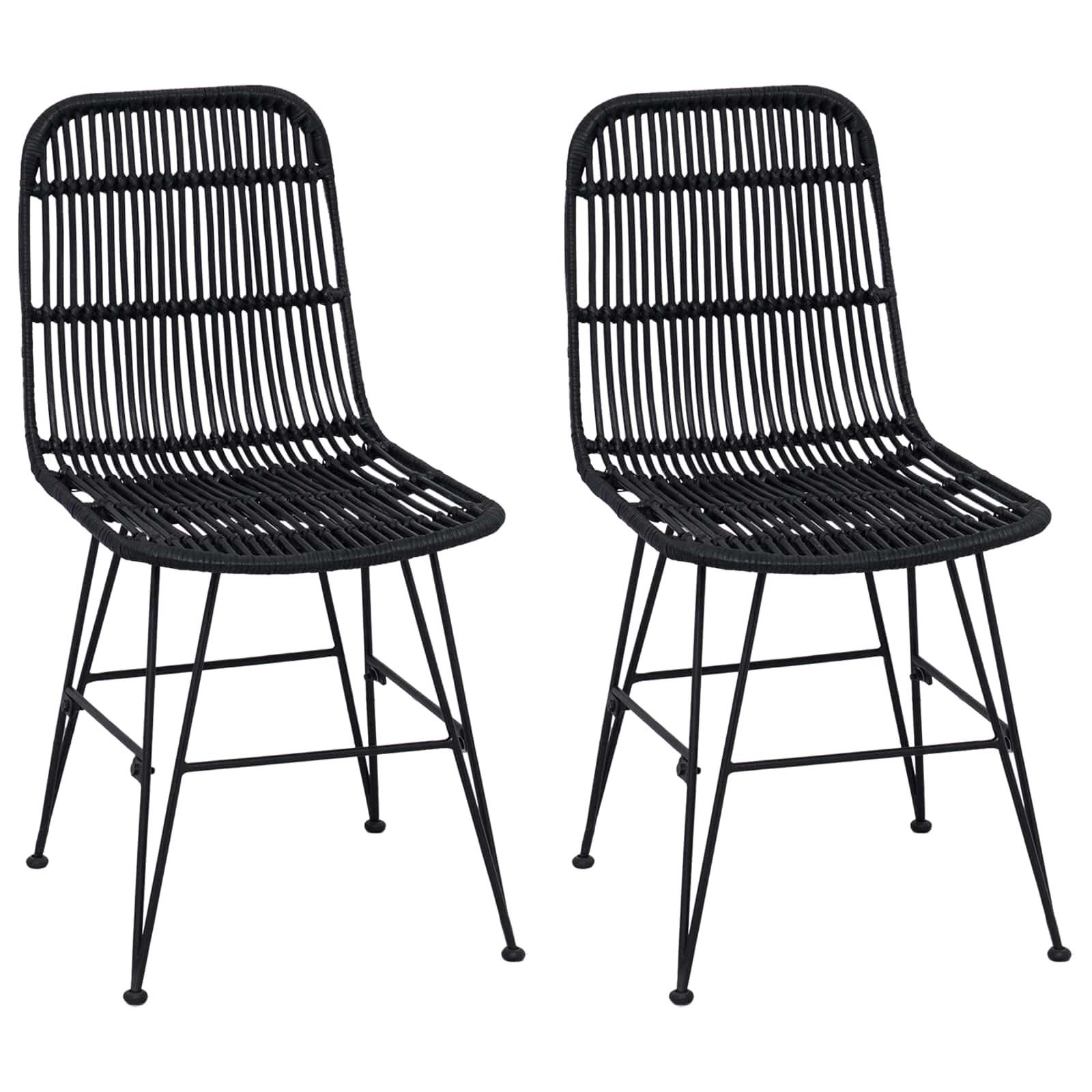 vidaXL Esszimmerstuhl Esststuhl 2 stk. Rattan und Stahl Schwarz 41 x 55 x 85 cm (2 St)