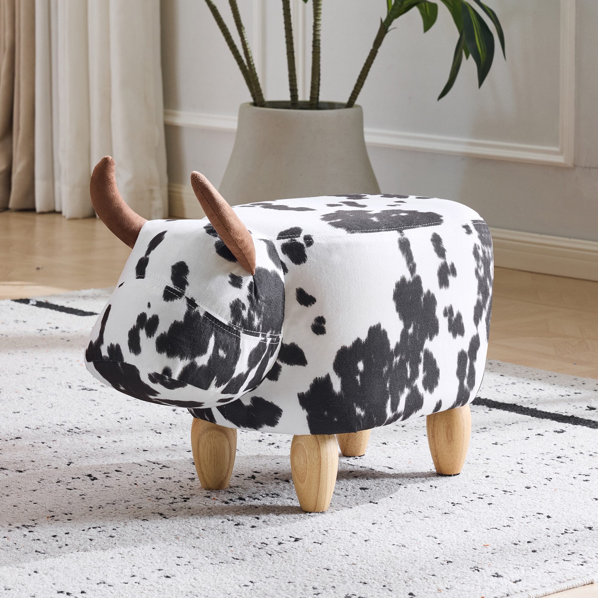 HAUSS SPOLE Polsterbank Schwarz Weiß,Haustier-Fußhocker Schuhwechselhocker mit Holzfüßen (Multifunktionaler Fußhocker für Zuhause), Kinderhocker mit Fußstützenfunktion