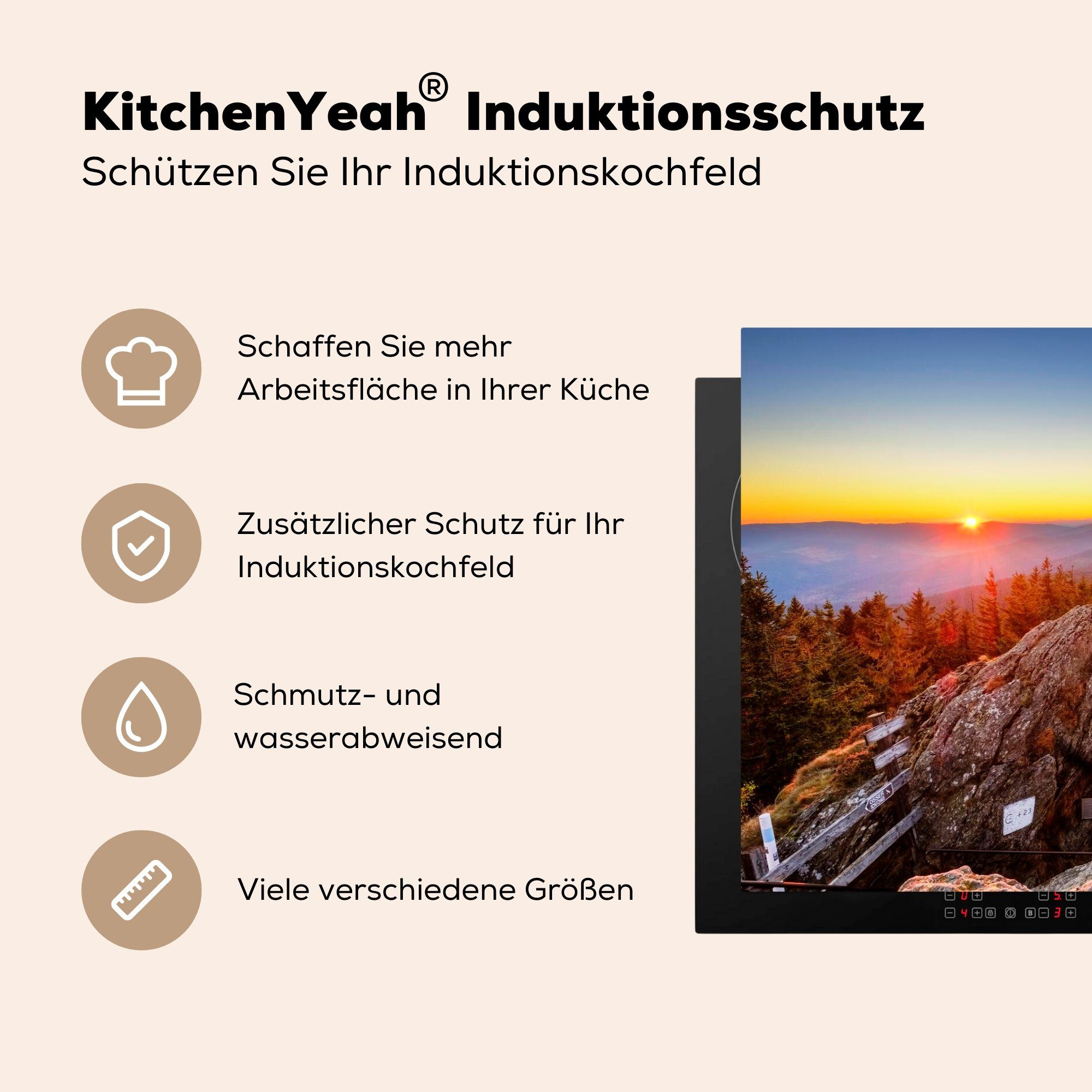 einem Blick Vinyl, Berg cm, 81x52 Ceranfeldabdeckung Wald, (1 Bayerischer die MuchoWow des Induktionskochfeld küche, von für Nationalparks Herdblende-/Abdeckplatte Schutz tlg),
