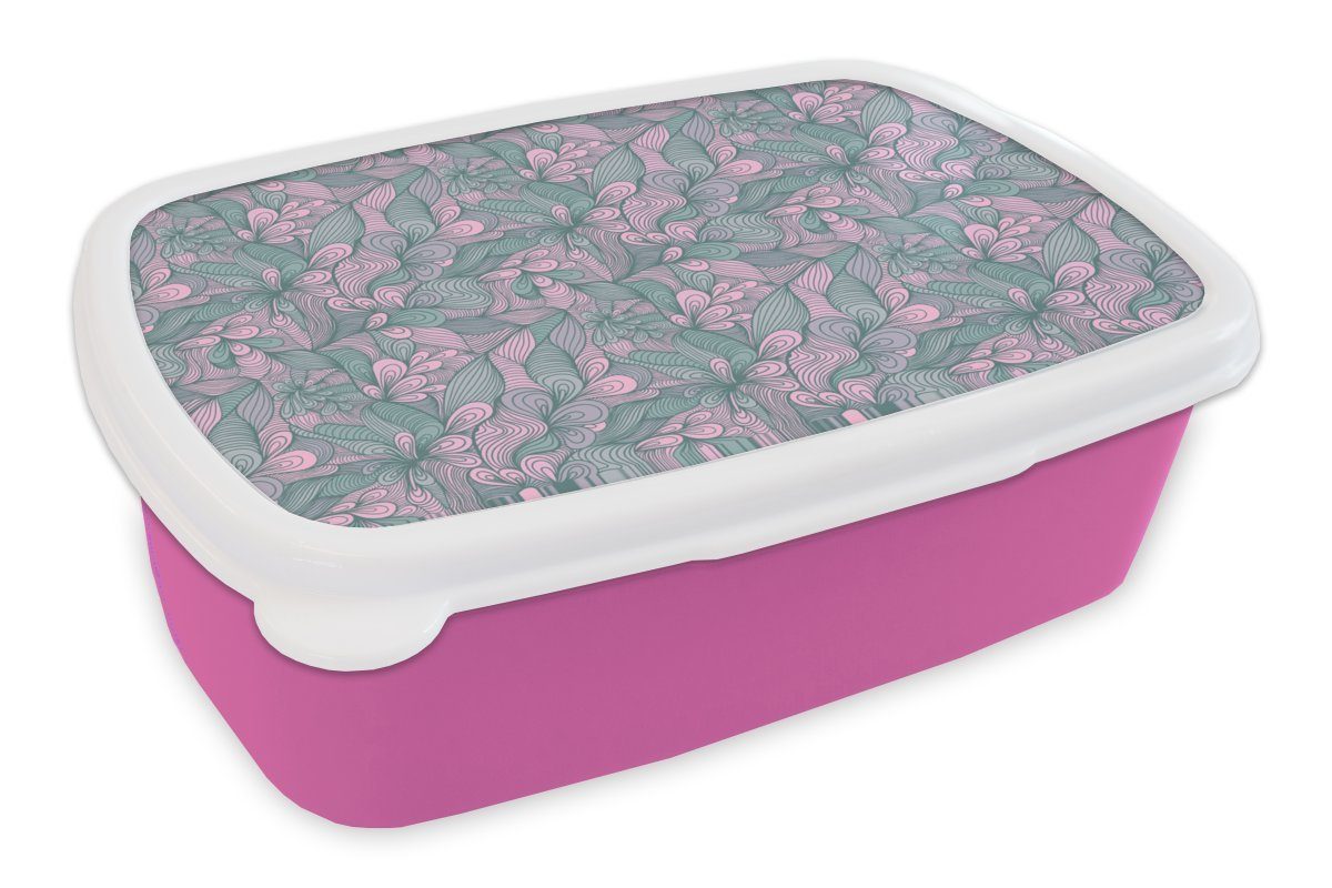 MuchoWow Lunchbox Muster - Blumen - Design, Kunststoff, (2-tlg), Brotbox für Erwachsene, Brotdose Kinder, Snackbox, Mädchen, Kunststoff rosa