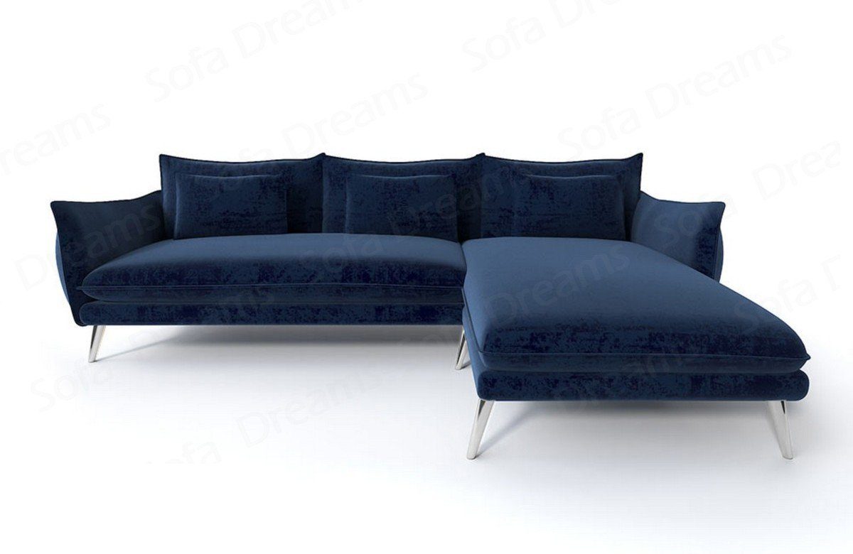 L Stoffsofa, Samt Dreams Fuerteventura kurz Stoff dunkelblau77-silber Form Polster Loungesofa Sofa Ecksofa Sofa