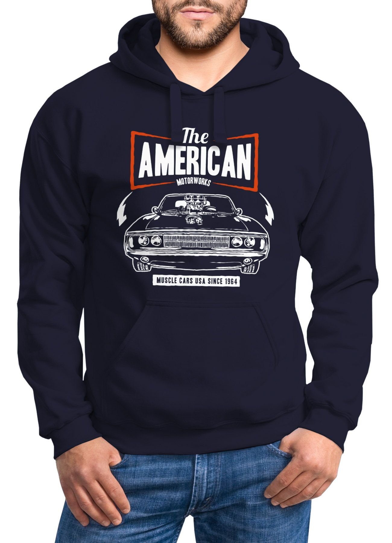 Neverless Hoodie Auto American Neverless® Car navy Hoodie Muscle Herren Tuning Retro Kapuzenpullover