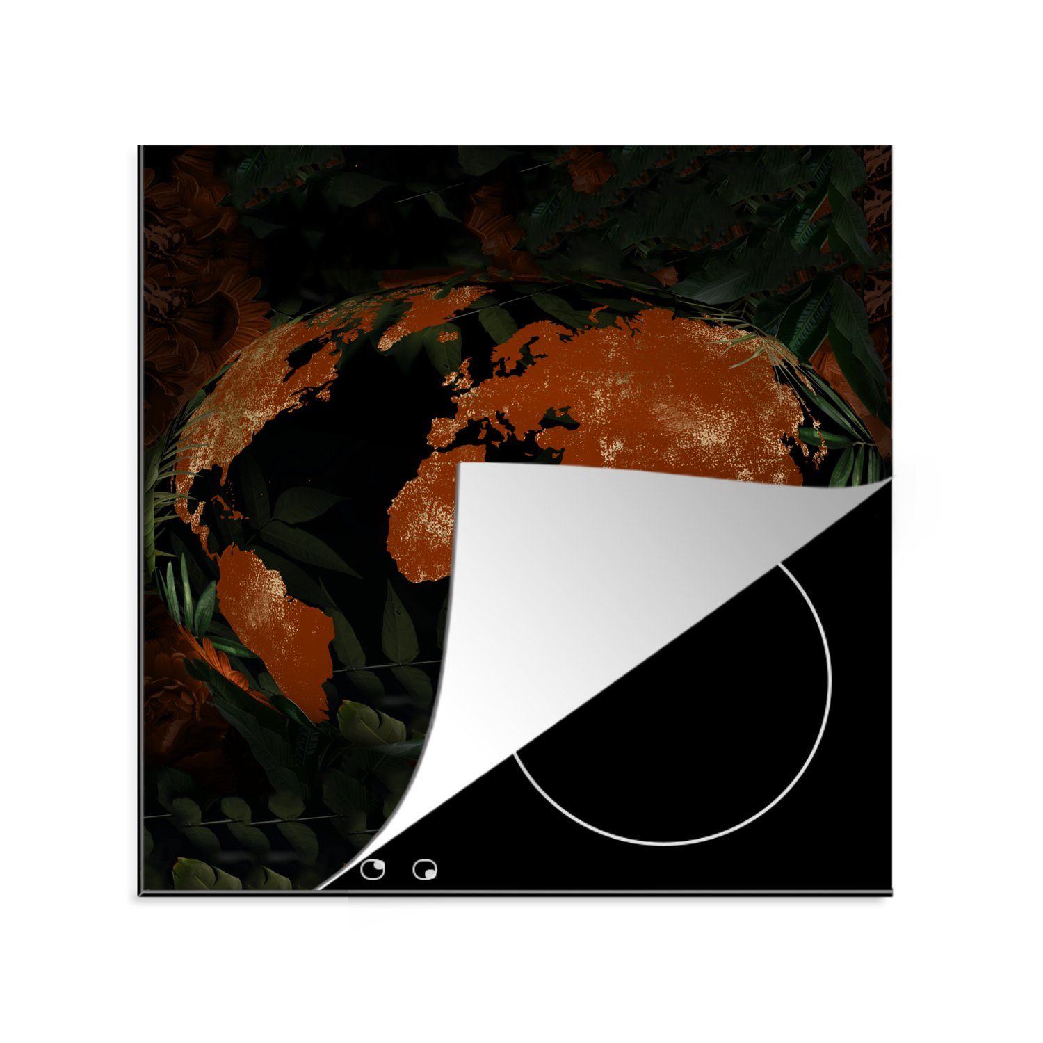 Weltkarte Ceranfeldabdeckung, (1 - Rot, tlg), Vinyl, für MuchoWow - 78x78 Arbeitsplatte cm, Pflanzen Herdblende-/Abdeckplatte küche