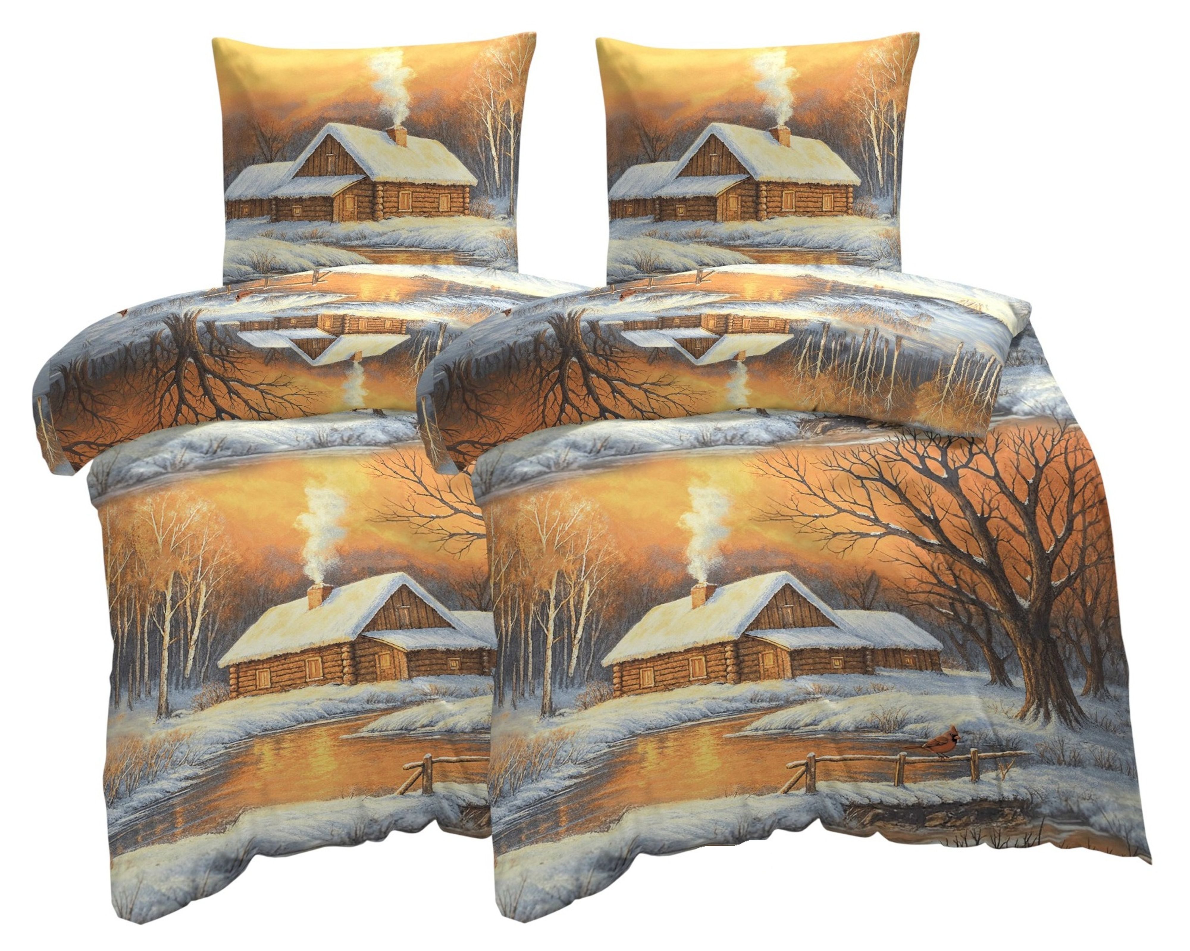 One Home Bettwäsche Schneelandschaft Winterlandschaft, Flanell, 4 teilig, S günstig online kaufen