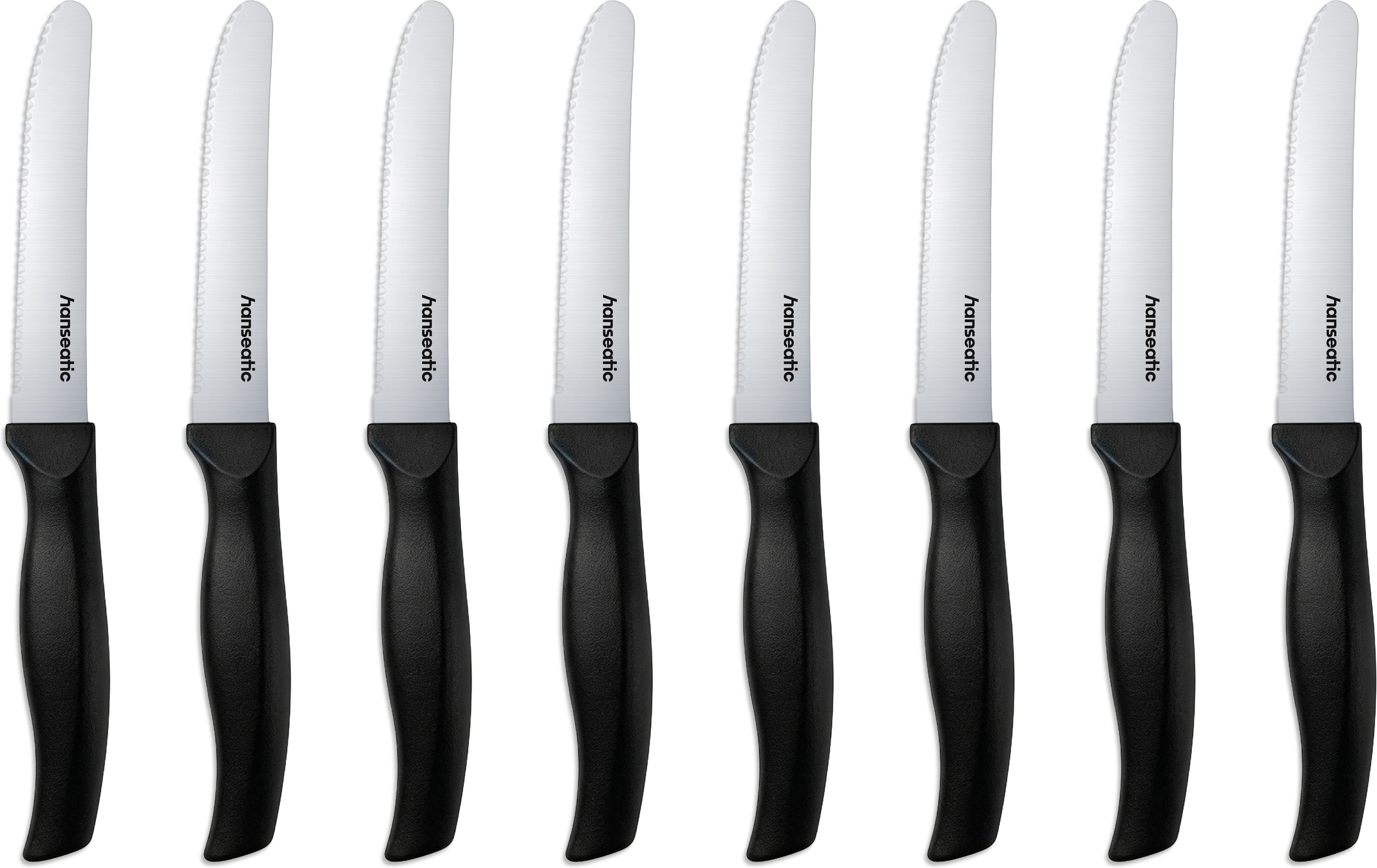 Hanseatic Brotzeitmesser DAILY, Vespermesser, Steakmesser-Set, Klinge mit Wellenschliff (8 Stück), mit ergonomisch geformter Griff, ideal für die Brotzeit