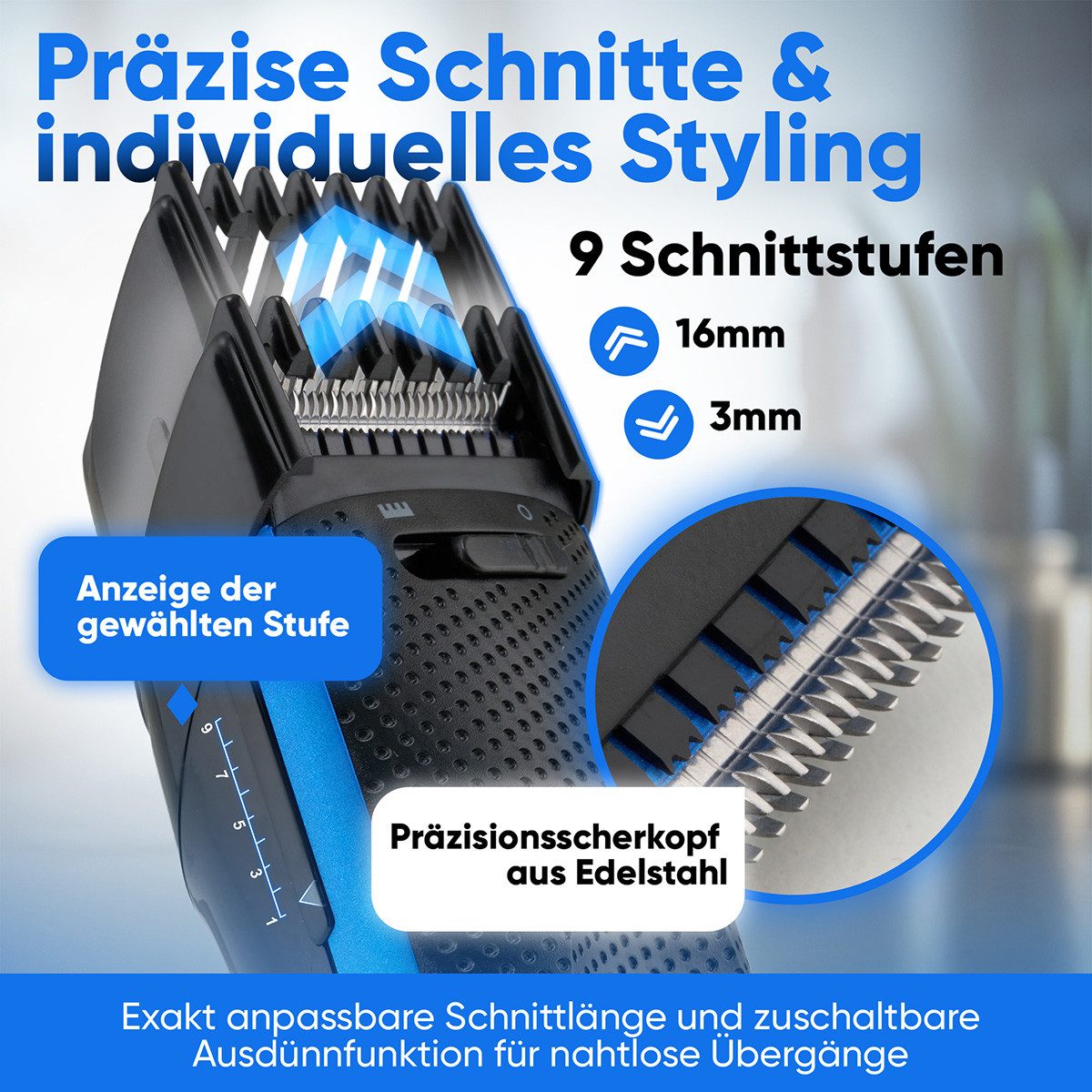 ProfiCare Haar- und Bartschneider PC-HSM/R 3052 NE, Haarschneidemaschine Nasenhaarentferner, 3-16mm