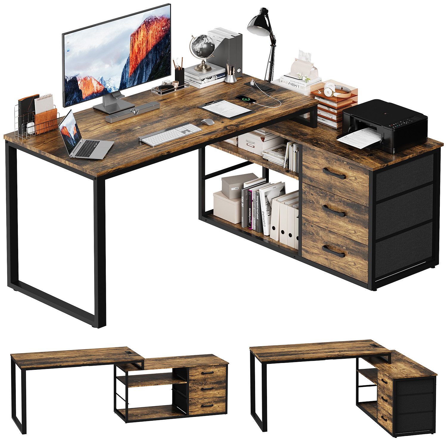 HOMALL Schreibtisch L-förmiger Eckschreibtisch mit USB-Anschluss und zwei S günstig online kaufen