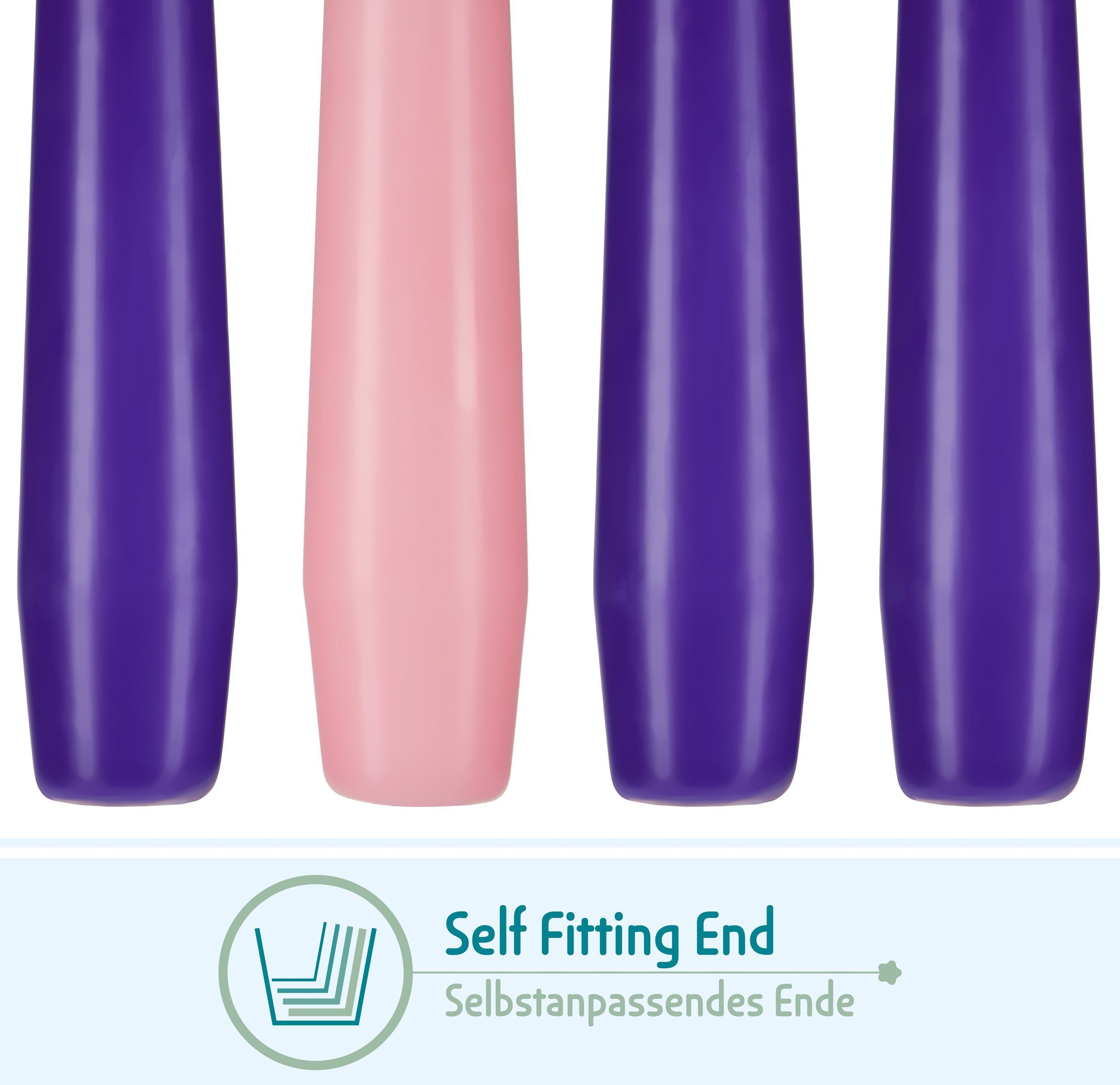 BRUBAKER Adventskerze Traditionelle Weihnachtskerzen 3 x Lila 1 x Rosa (4er Pack Premiumkerzen, geruchsneutral), rauchfreie Spitzkerzen für Adventskränze