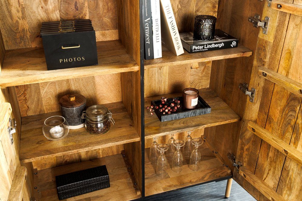 riess-ambiente Highboard MANDALA 120cm schwarz / gold, Massivholz · Schrank · Kommode · Wohnzimmer · Mango · Boho