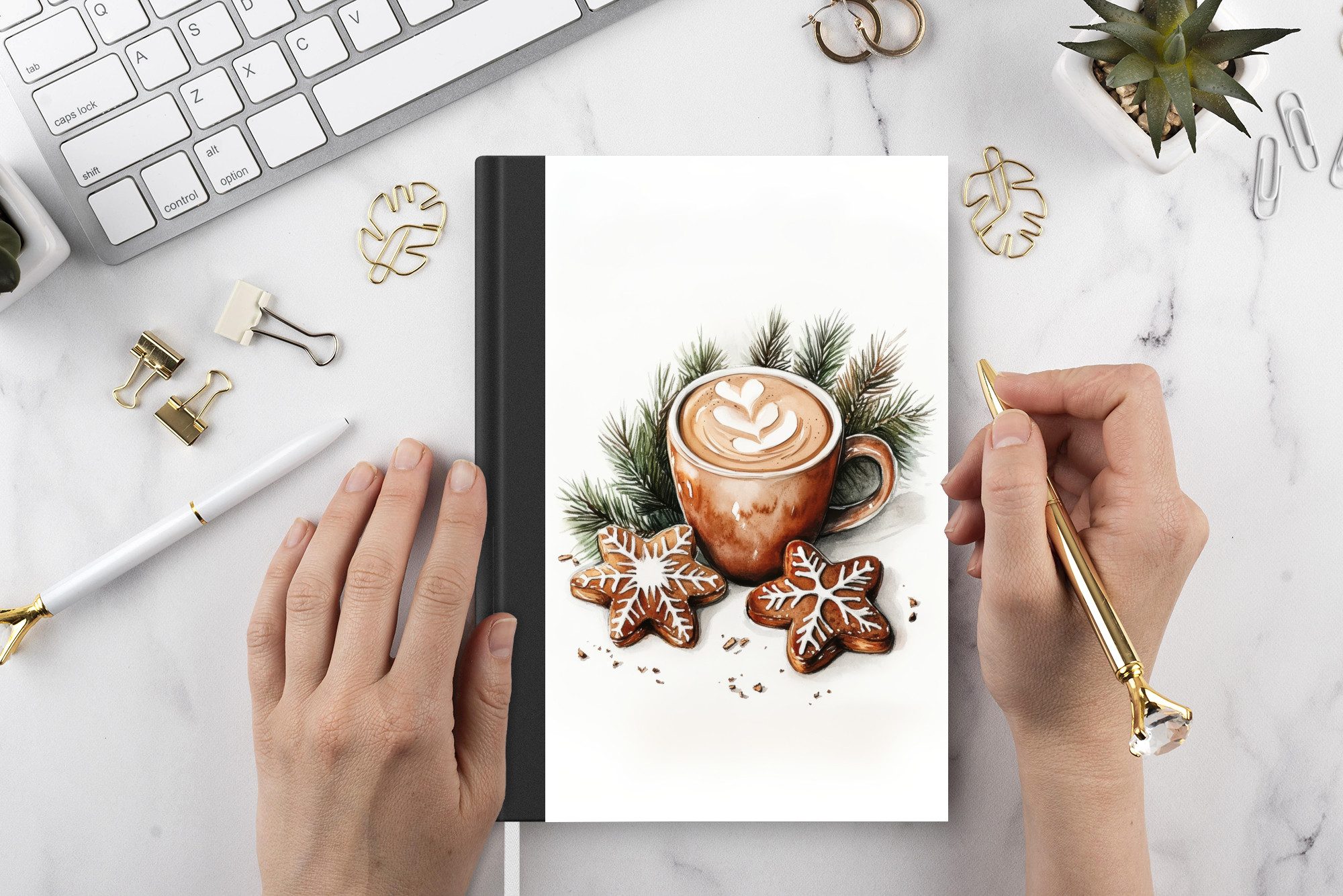MuchoWow Notizbuch Kaffee - Kuchen - Winter - Kunst - Weihnachten, Notebook, Notizblock a5, Tagebuch, Journal Liniert