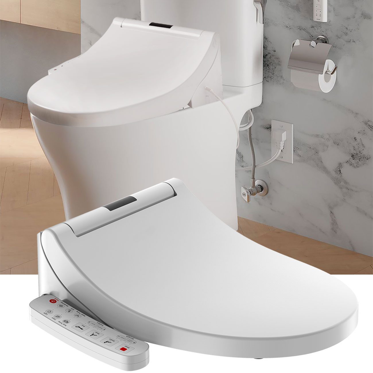 Casativo Dusch-WC-Sitz mit Warmluft-Fön, Toilettenaufsatz mit Sitzheizung (1-St), App, Soft-close Absenkautomatik
