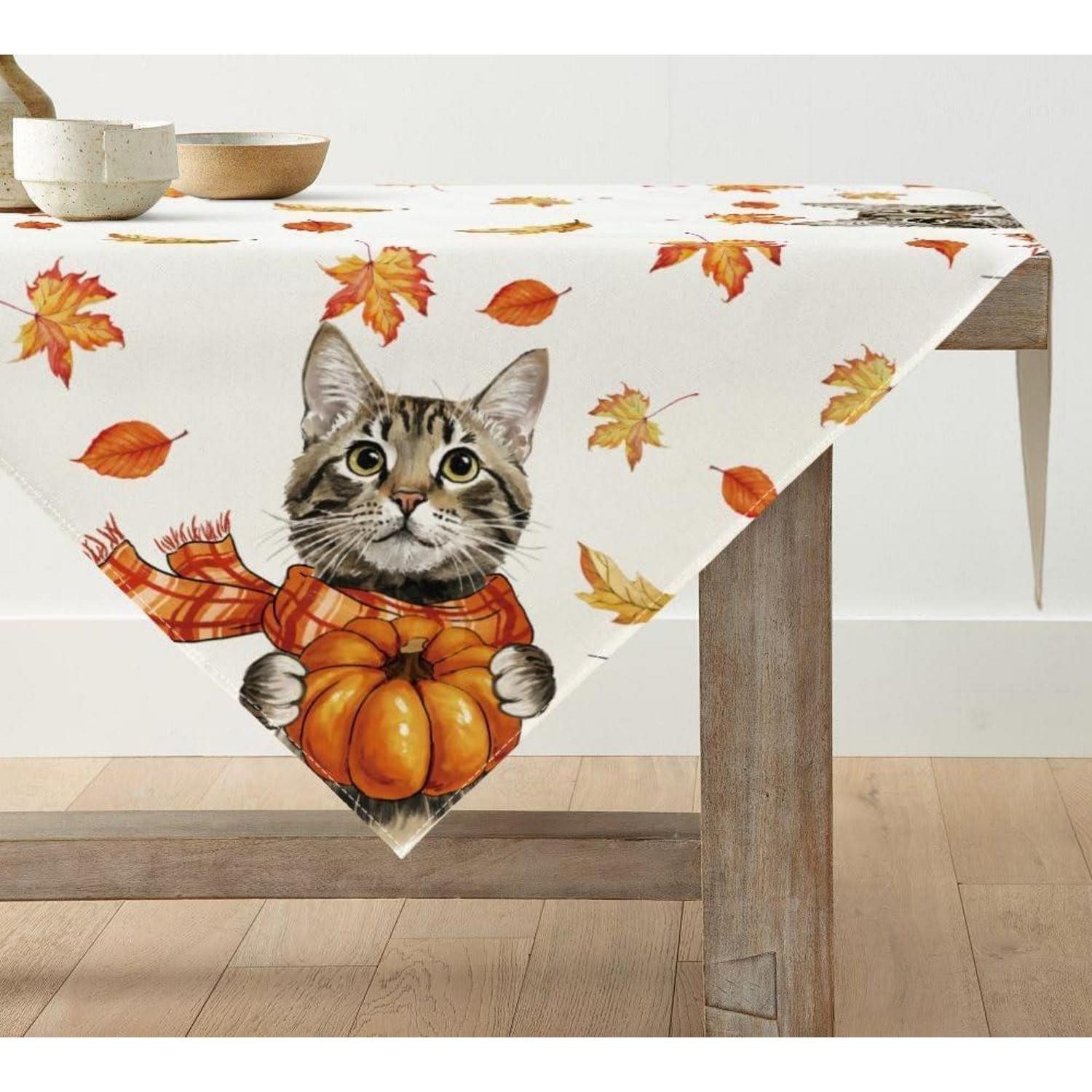 LuxusKollektion Tischdecke Katze Ahornblätter Herbst Tischdecke Dekoration 85x85 cm
