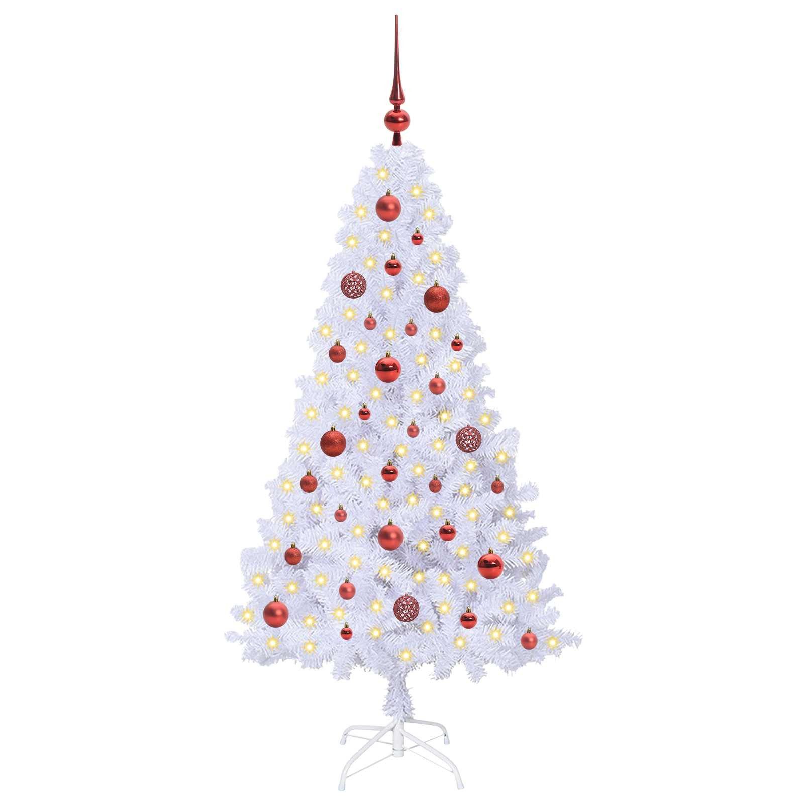 furnicato Künstlicher Weihnachtsbaum Weißer Weihnachtsbaum mit LED, 150 cm Höhe, 80 cm Durchmesser, Tannenbaum mit 150 roten LEDs, 8 Blinkmodi und stabilem Stahlfuß