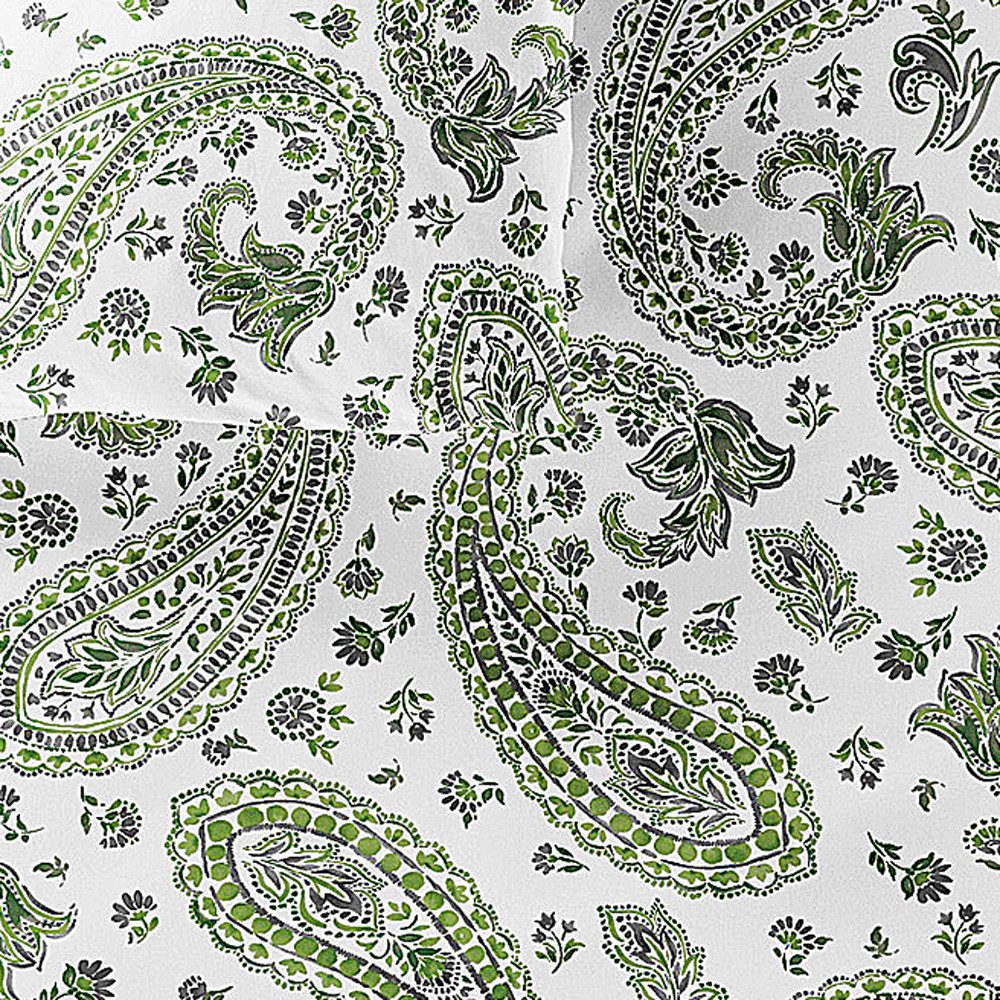 JACK Bettwäsche 135x200cm, Paisley Muster Grün Weiß Grau Bierbaum, Seersucker, 2 teilig, dezentes und modernes Paisley Muster