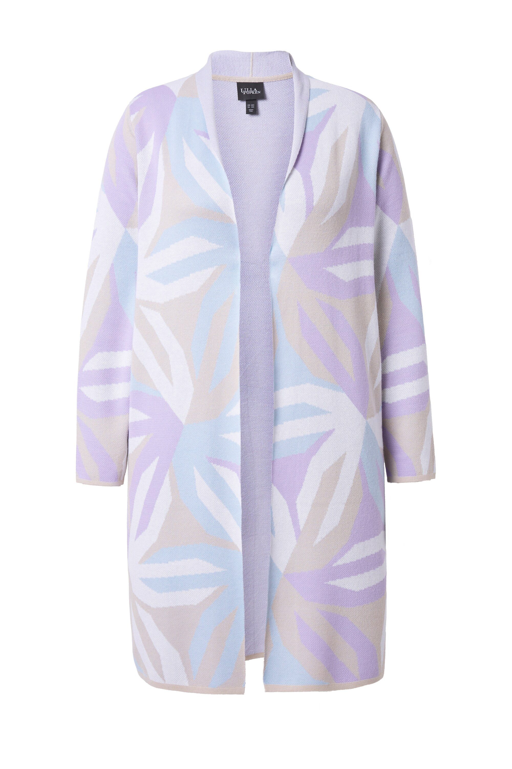 Ulla Popken Strickjacke Long-Strickjacke grafisches Muster Stehkragen