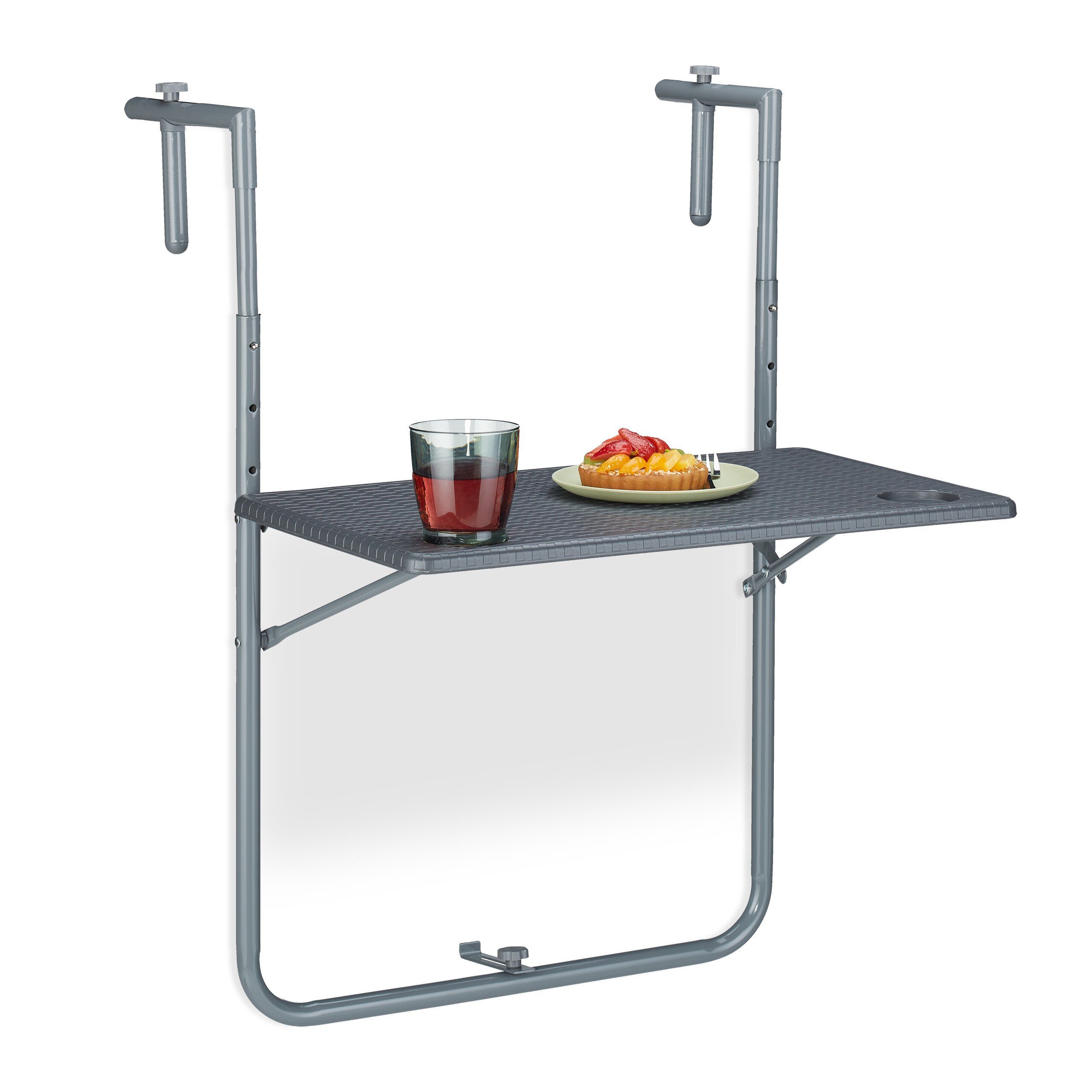 relaxdays Balkonhängetisch Grauer Balkonhängetisch klappbar (1-St)