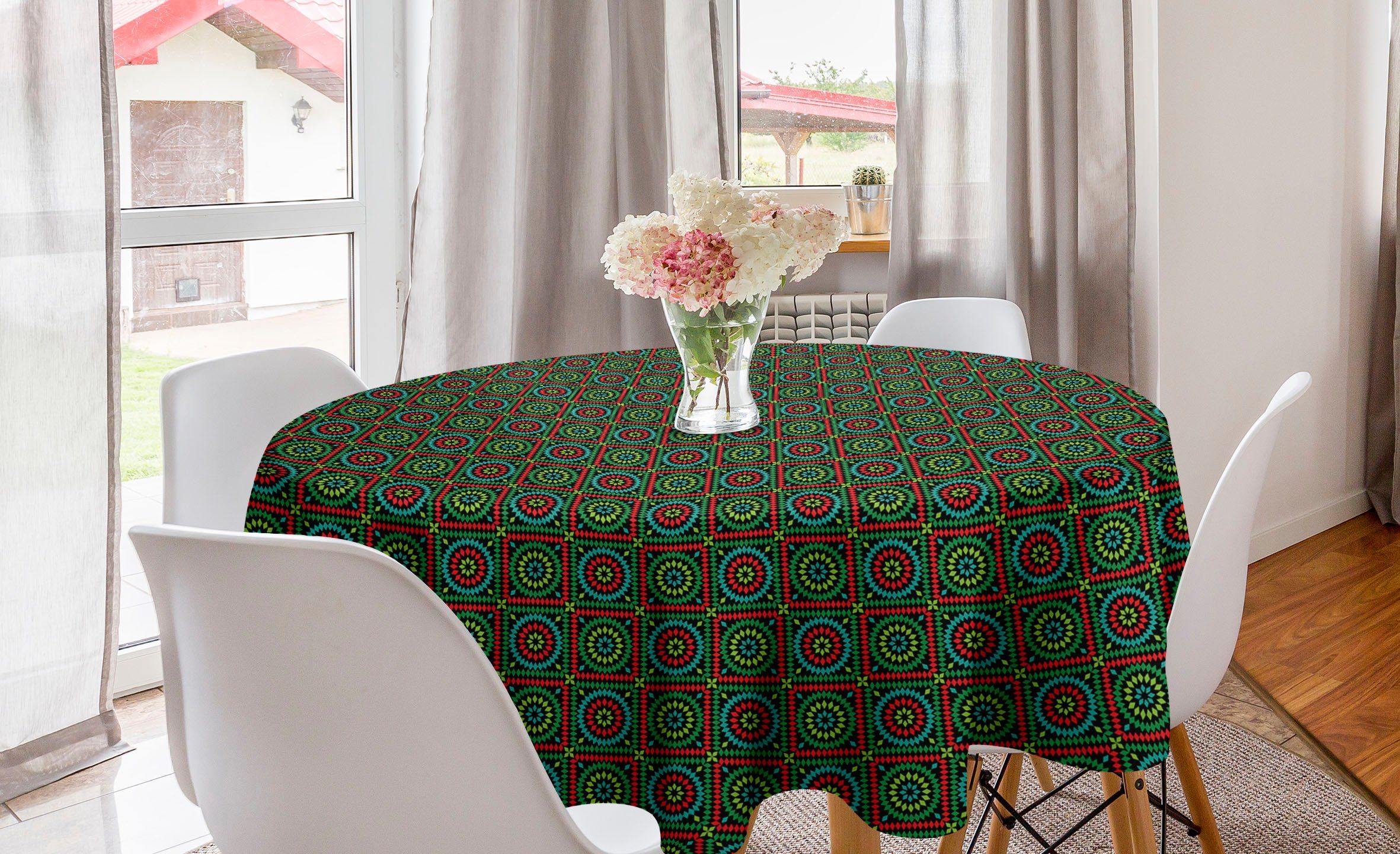 Abakuhaus Tischdecke Kreis Tischdecke Abdeckung für Esszimmer Küche Dekoration, afghanisch Kreise und Quadrate