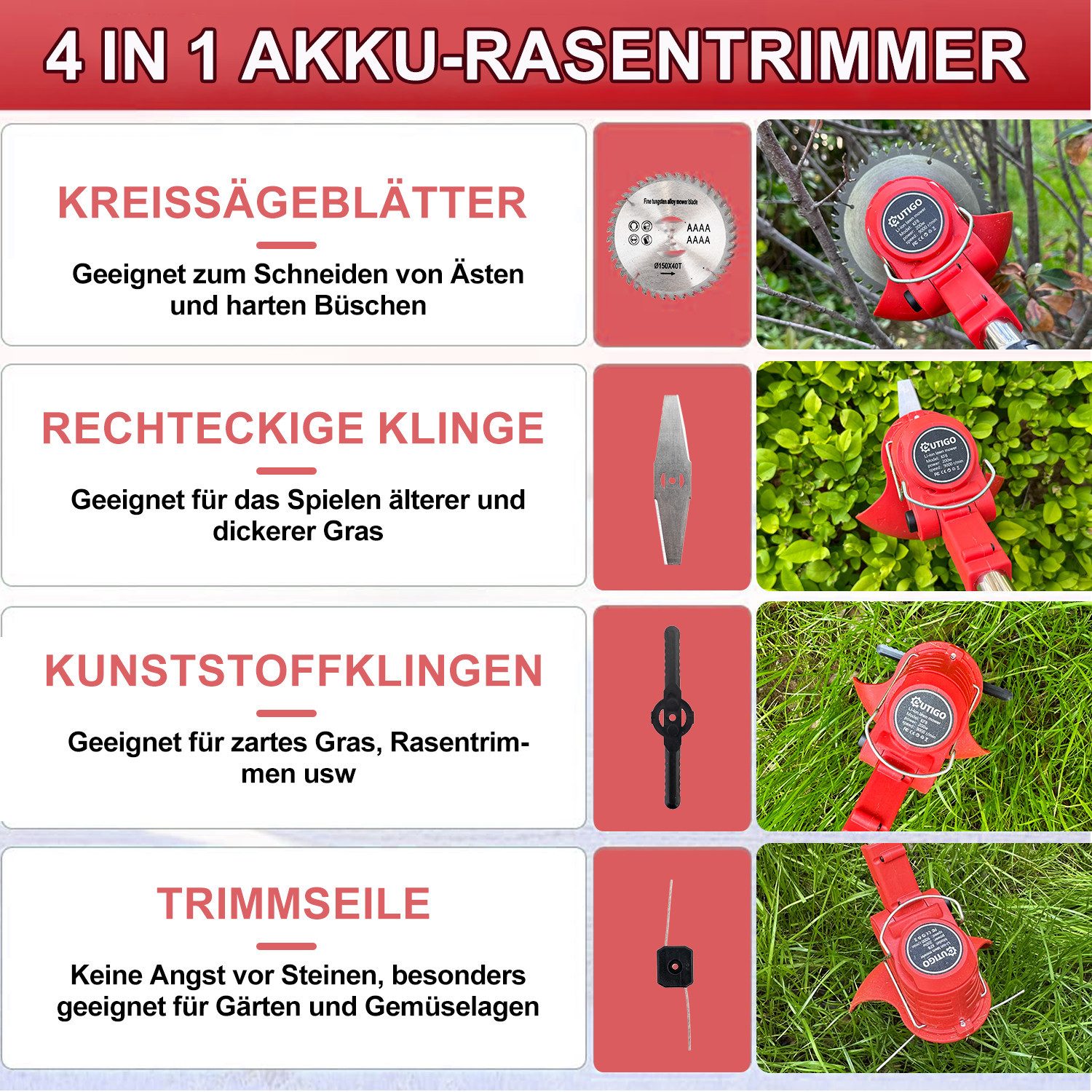 OUTIGO Akkurasenmäher Akku-Rasentrimmer, 15 cm Schnittbreite, günstig online kaufen