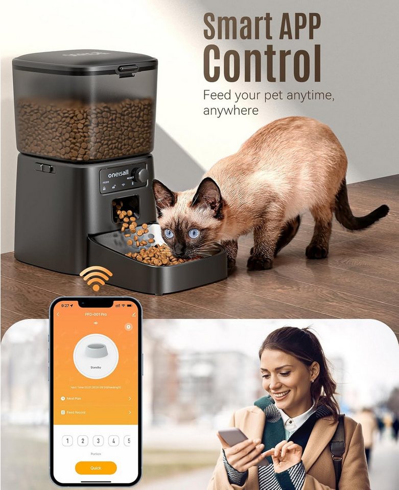 Thumbnail - Purpurra Katzen-Futterautomat Oneisall Kabelloser Futterautomat mit APP-Steuerung, 3L/5L