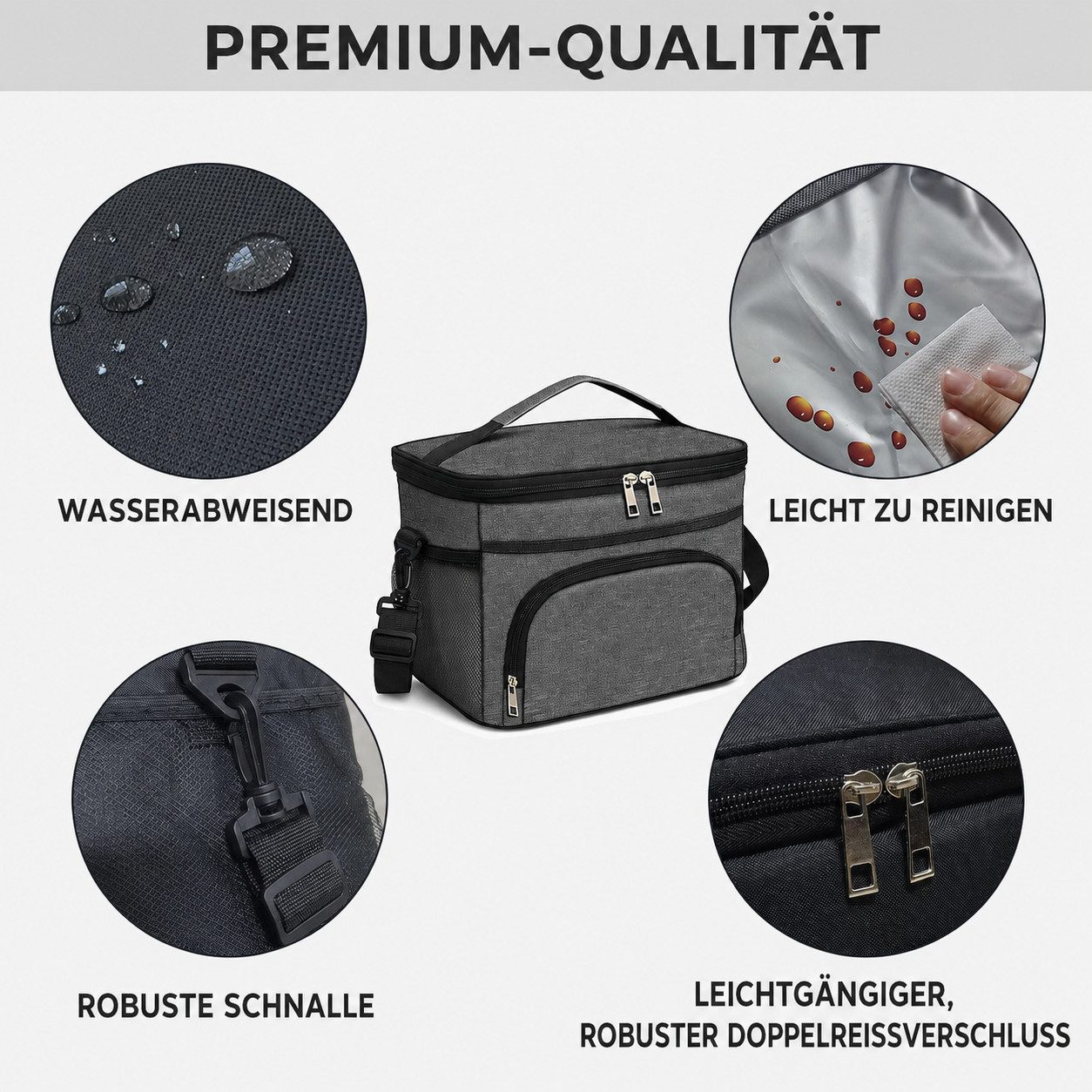 Diwzbyn Lunchbox Lunchbag Isoliert Unisex, Kühltasche, Auslaufsicher mit 4 Taschen, Mit verstellbarem Schulterriemen, für Arbeit, Picknick & Reisen – Bild 5 von 5