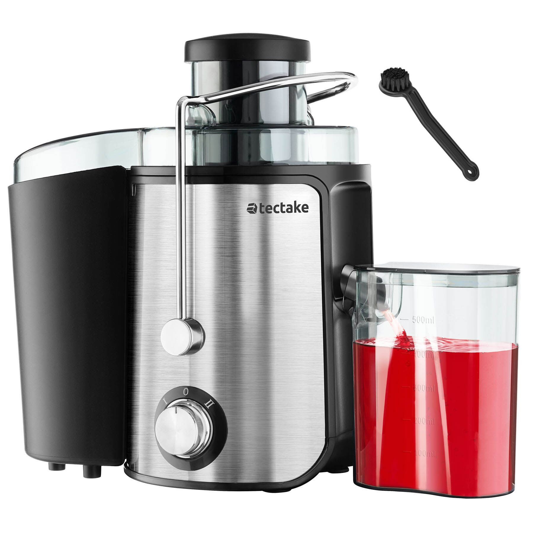 tectake Entsafter Saftpresse, 18 x 26 x 28,5, GS-Zertifikat, rutschfeste Gummifüße, 600 W, 600 W, 2 Geschwindigkeitsstufen, Edelstahlgehäuse, Reinigungsbürste