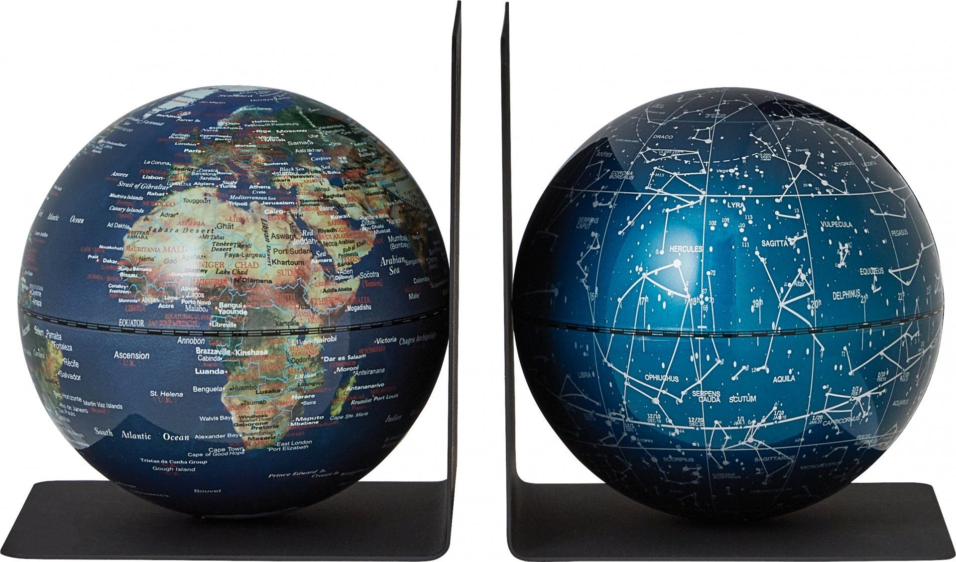 emform® Globus Buchstützen-Set BOOKGLOBE, (Set, 4-tlg), Buchstützen-Set 2 Mini-Globen je Ø13cm klein, Weltkugeln EARTH GALAXY