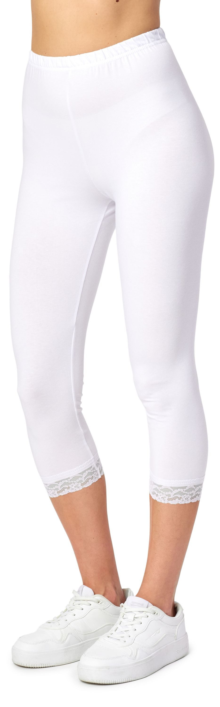 Merry Style Leggings Damen 3/4 Capri Hose MS10-224 (1-tlg) aus Baumwolle mit Spitze