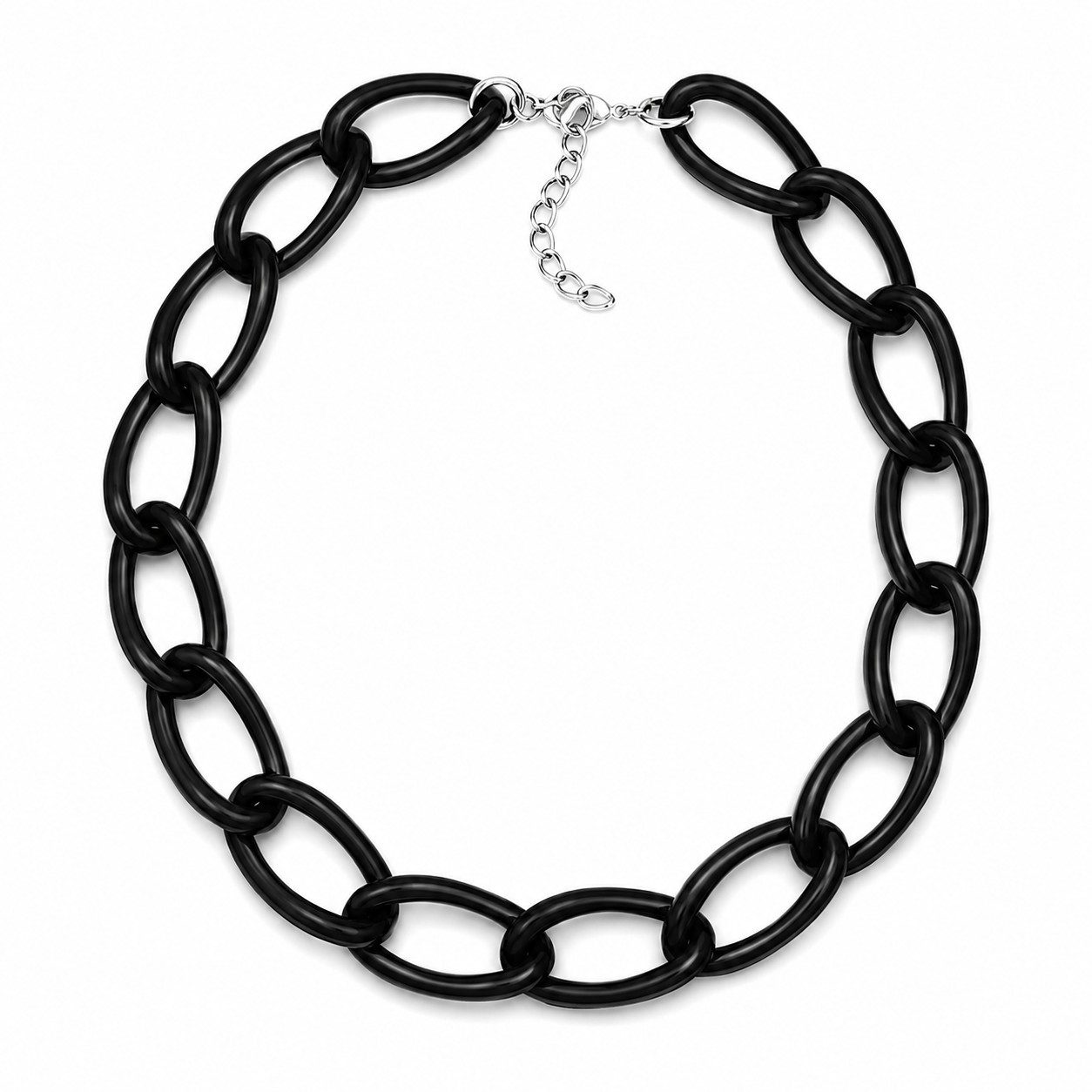 unbespielt Collier Gliederkette Weitpanzer Kunststoff Schwarz glänzend 45 cm, Modeschmuck für Damen
