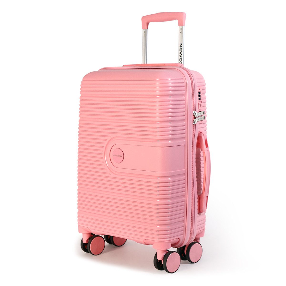 NEWCOM Hartschalen-Trolley Hartschalenkoffer / PP Reisekoffer / Ultra Leichter Rollkoffer, 4 Rollen, 20'' 55cm Handgepäck, Rosa, Zahlenschloss und Teleskopgriff