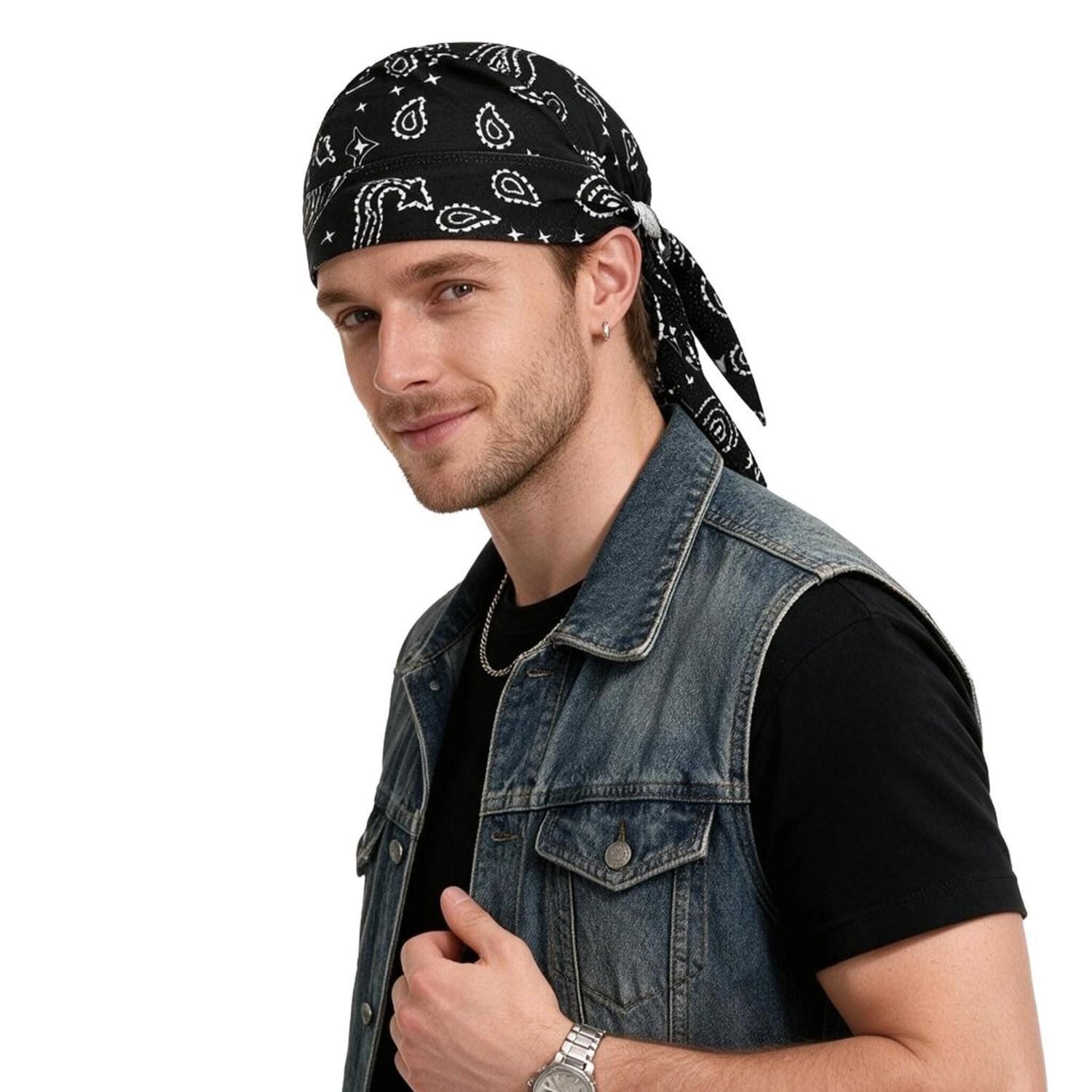 LuxusKollektion Stirnband Kopftuch Herren Damen Bandana Sport Schwarz-Paisley (1-St)