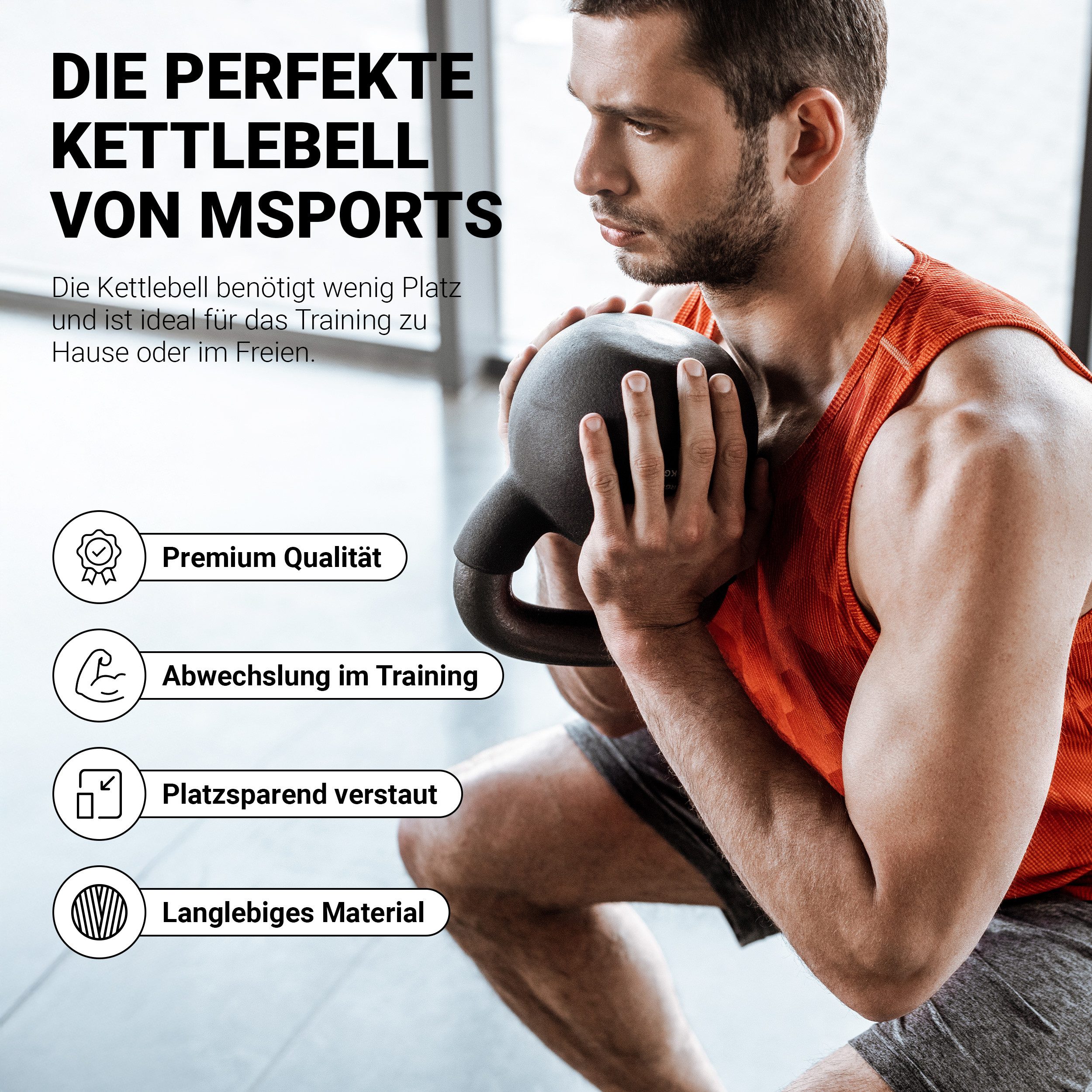 MSports® Kettlebell Kettlebell Professional Neopren 2 – 30 kg inkl. Übungsposter