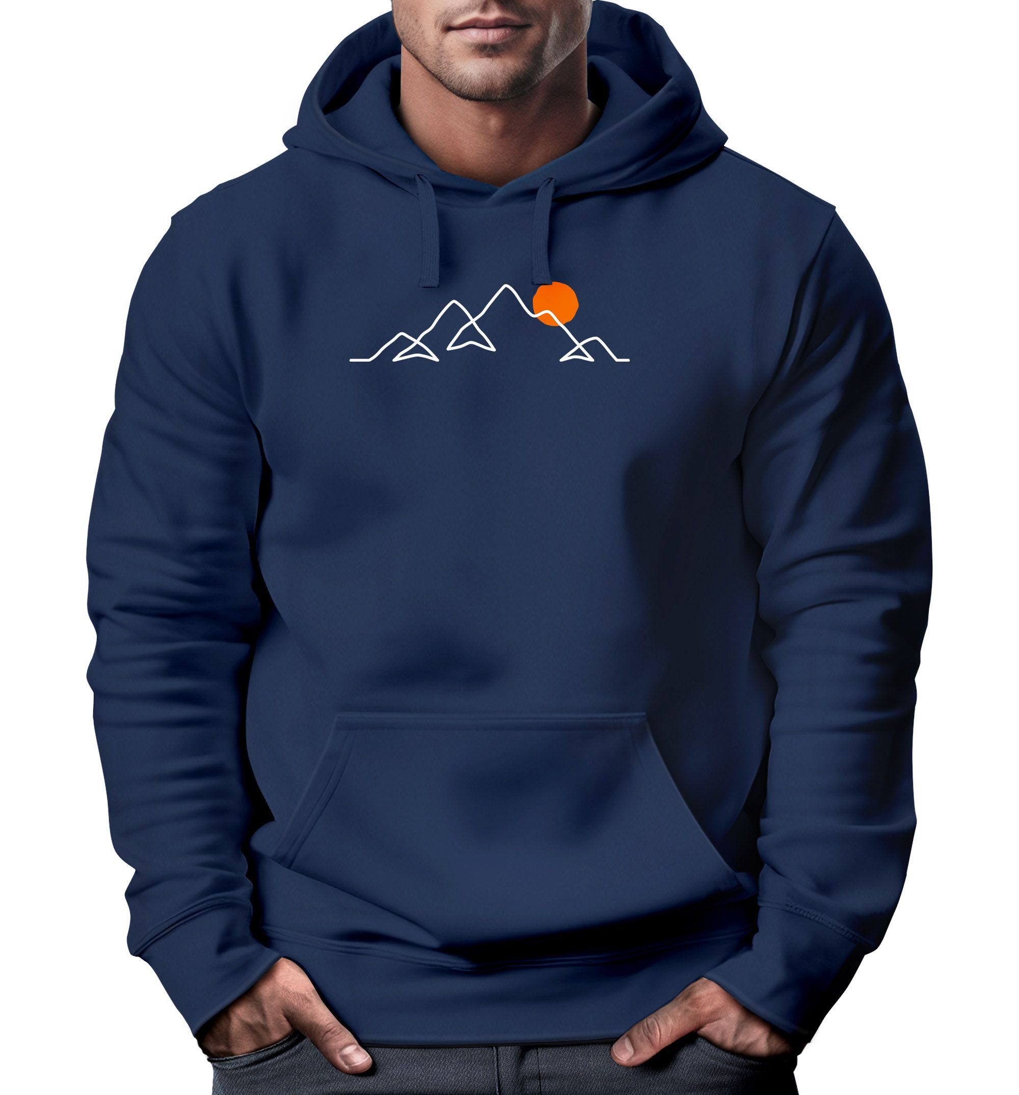 Neverless Hoodie Hoodie Herren Frontprint Line-Art Berge Wandern Natur Outd günstig online kaufen