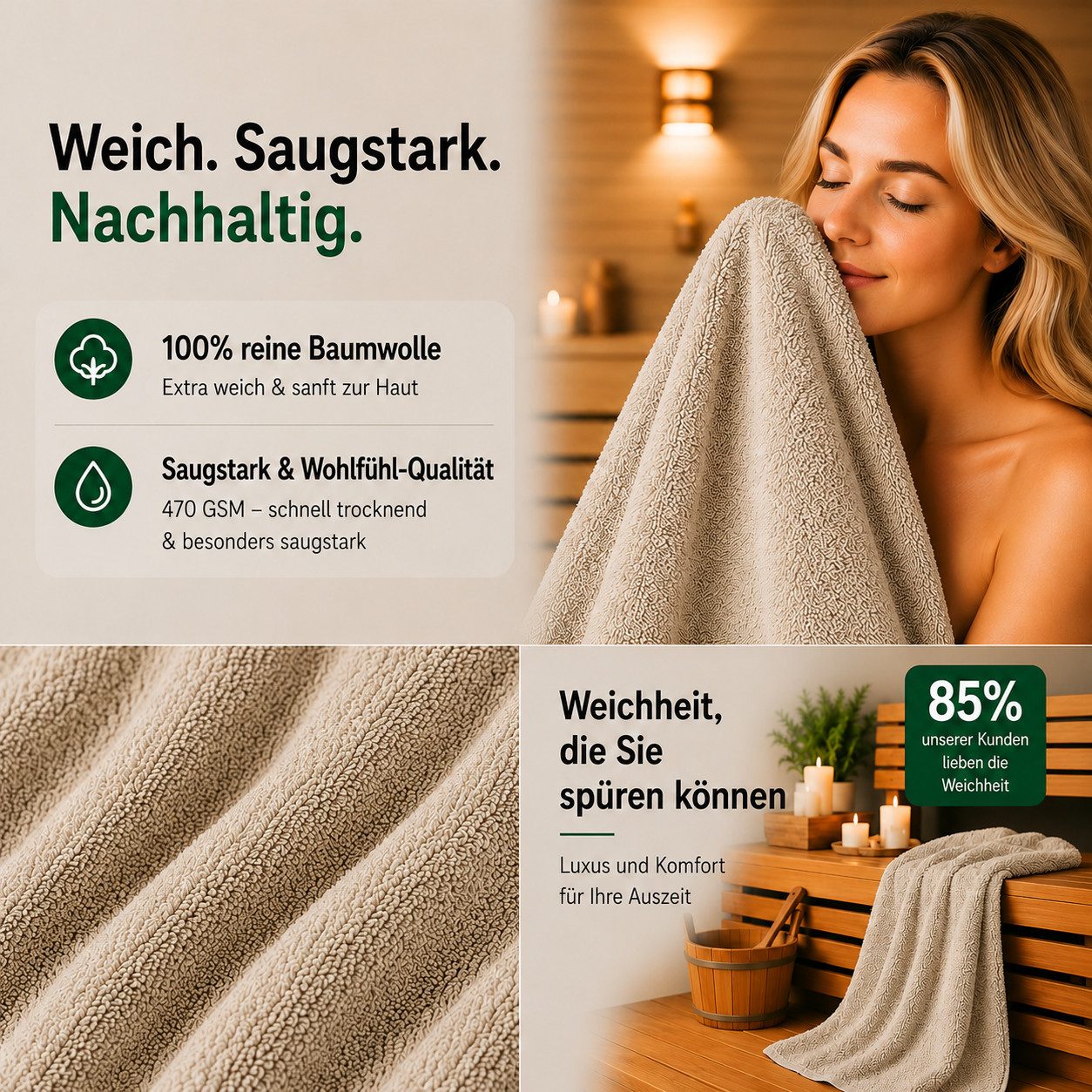 Komfortec Saunatuch 100x200 Extra Große XXL Premium Saunatuch, Unifarben (1-St), extra Große XXL, Schnelltrocknend, Frottee, Weich, Baumwolle – Bild 5 von 5