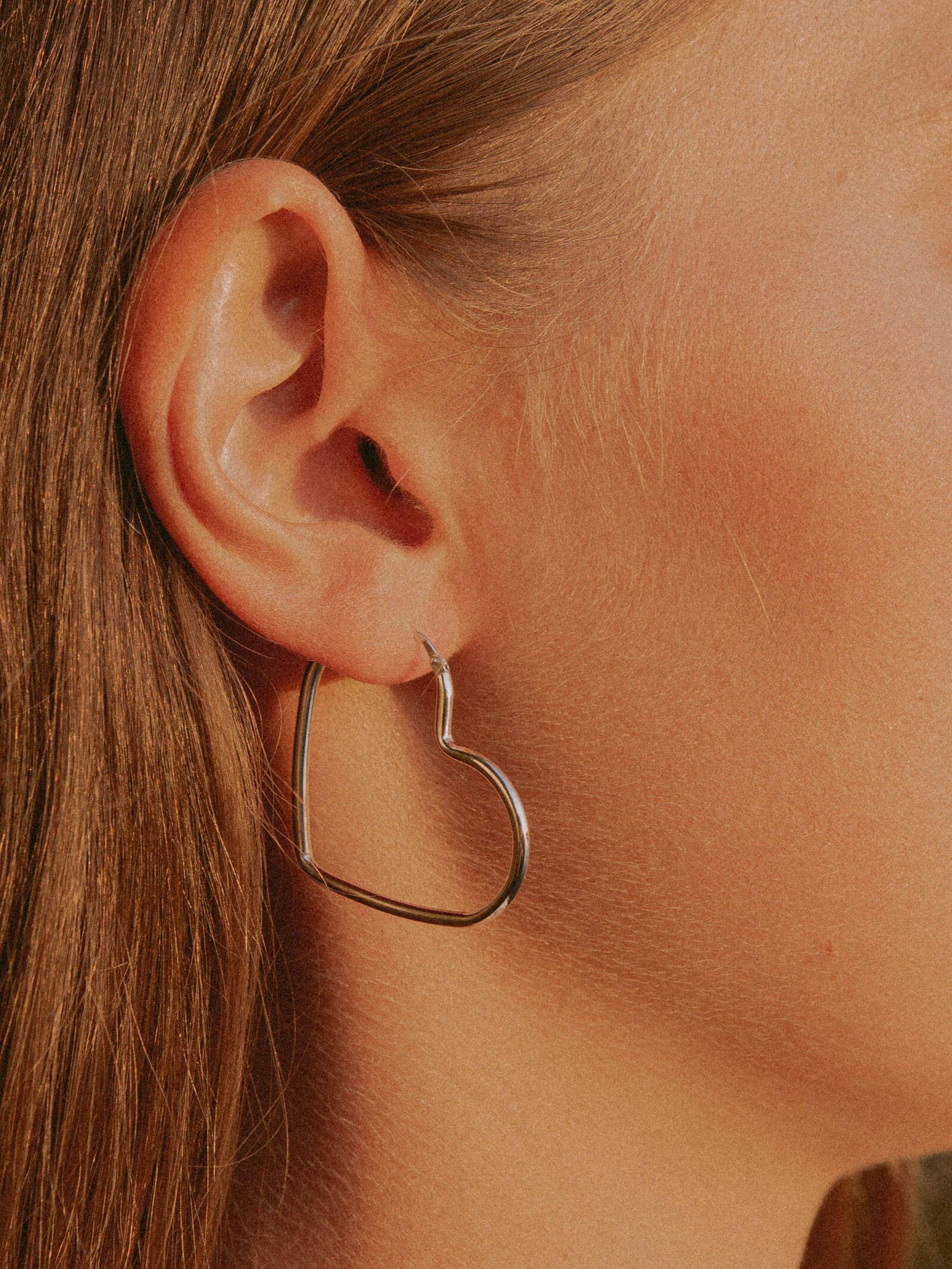 modabilé Paar Creolen Creolen in Herz-Form 3,8cm, Damen Ohrringe 38mm herzförmig groß Sterling Silber 925