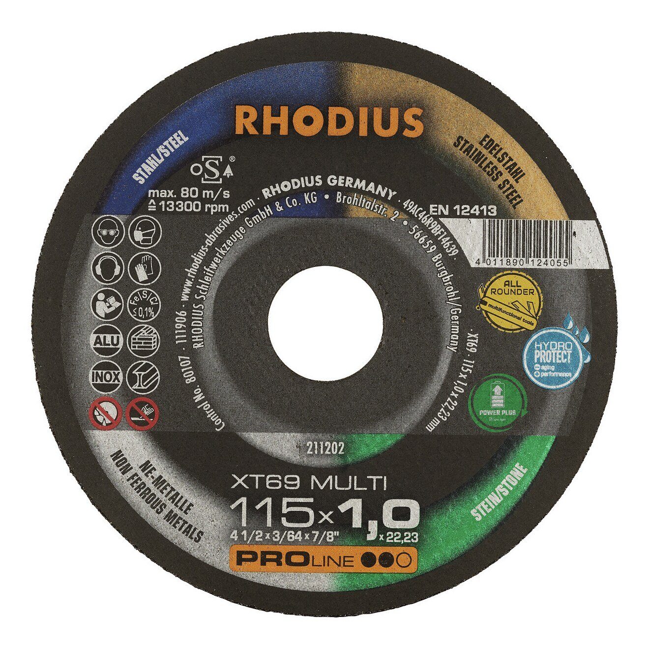 Rhodius Trennscheibe, 115 115 mm, 1 Ø x XT69MULTIPRO mm gerade